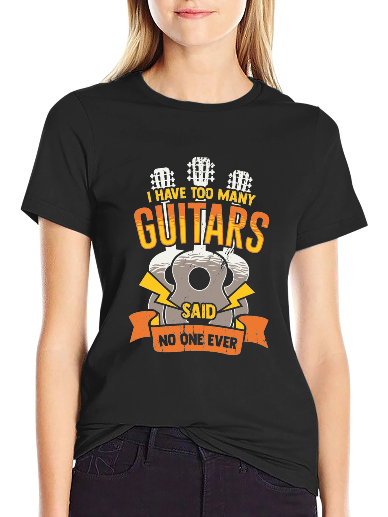 Black Guitar Lover Tee: I Have Too Many Guitars! view 2