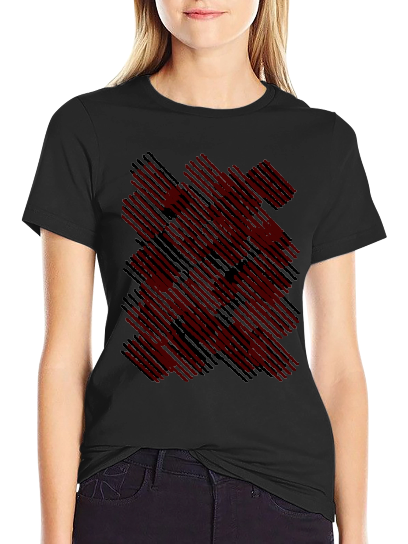 Black Abstract Line Pattern T-Shirt view 2