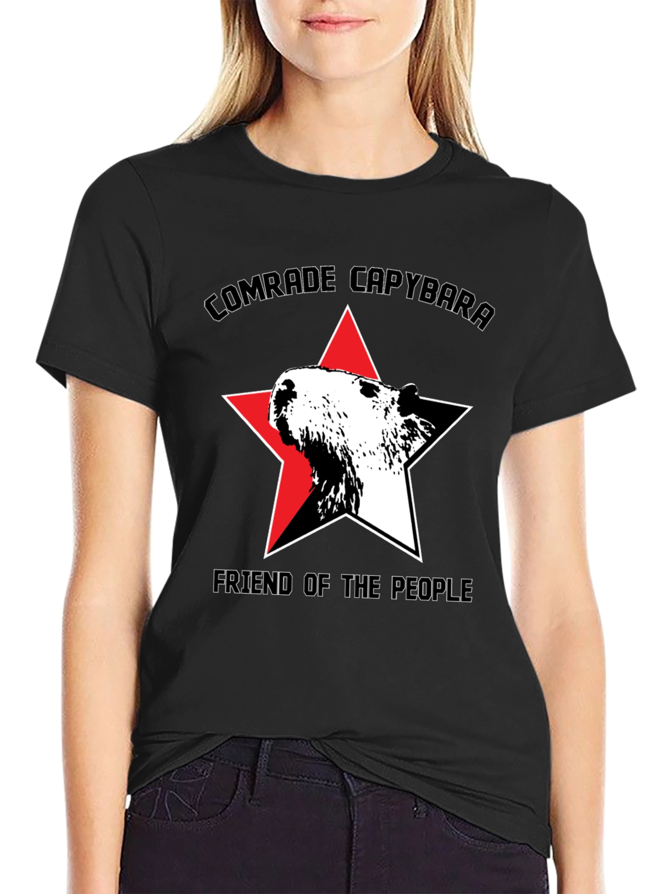 Black Comrade Capybara T-Shirt - Friend of the People view 2