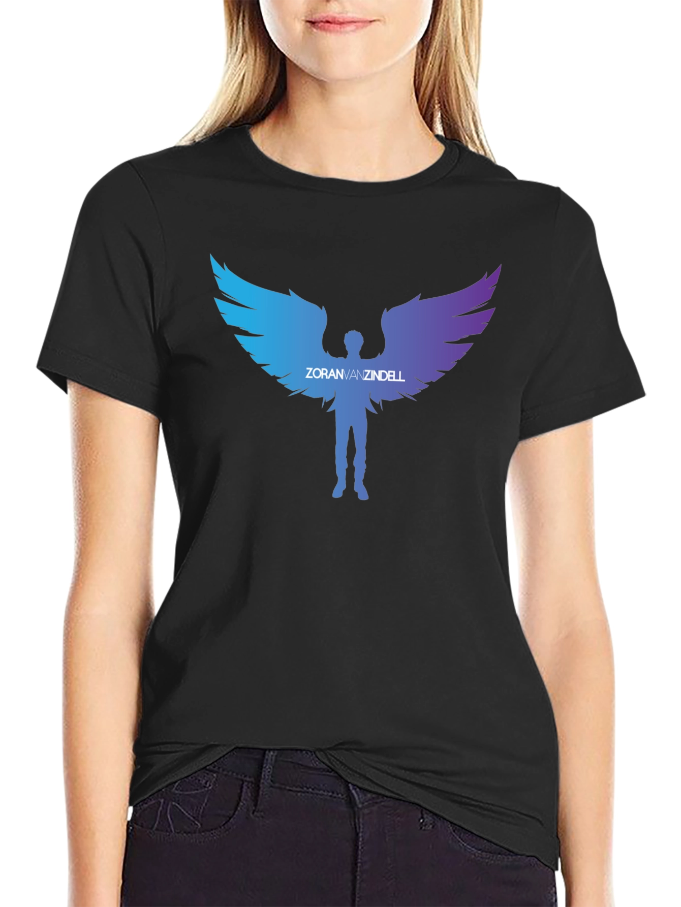 Black ZoranVanzindell Angel Wings Black T-Shirt view 2