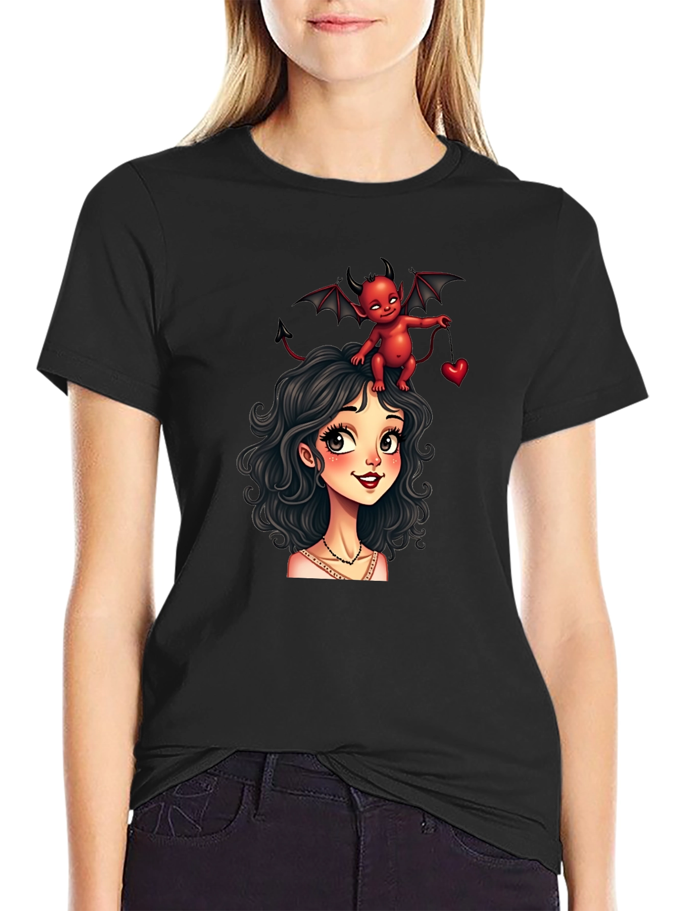 Black Devilishly Cute Black Graphic Tee view 2