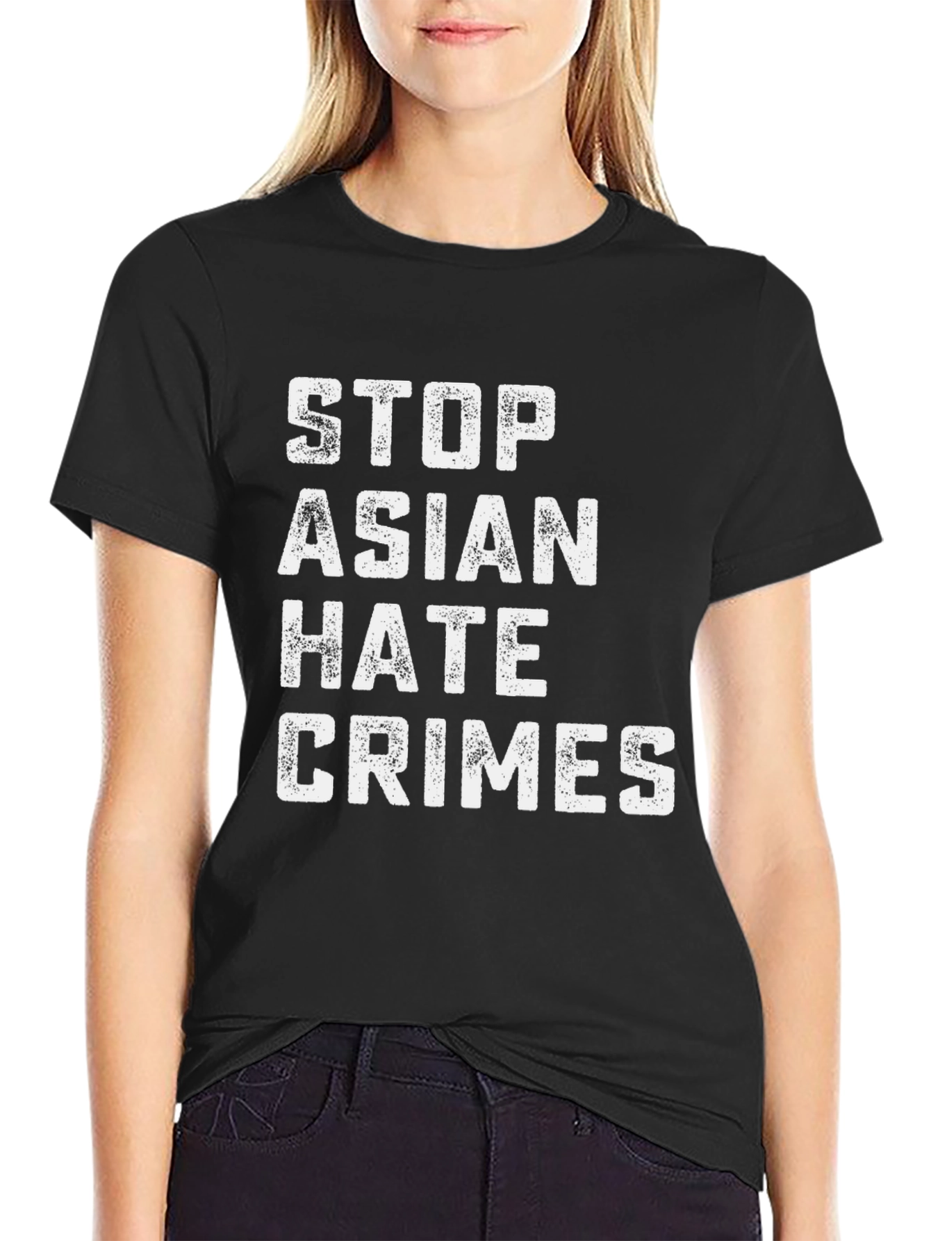 Black Stop Asian Hate Crimes Graphic Tee - Black Unisex view 2