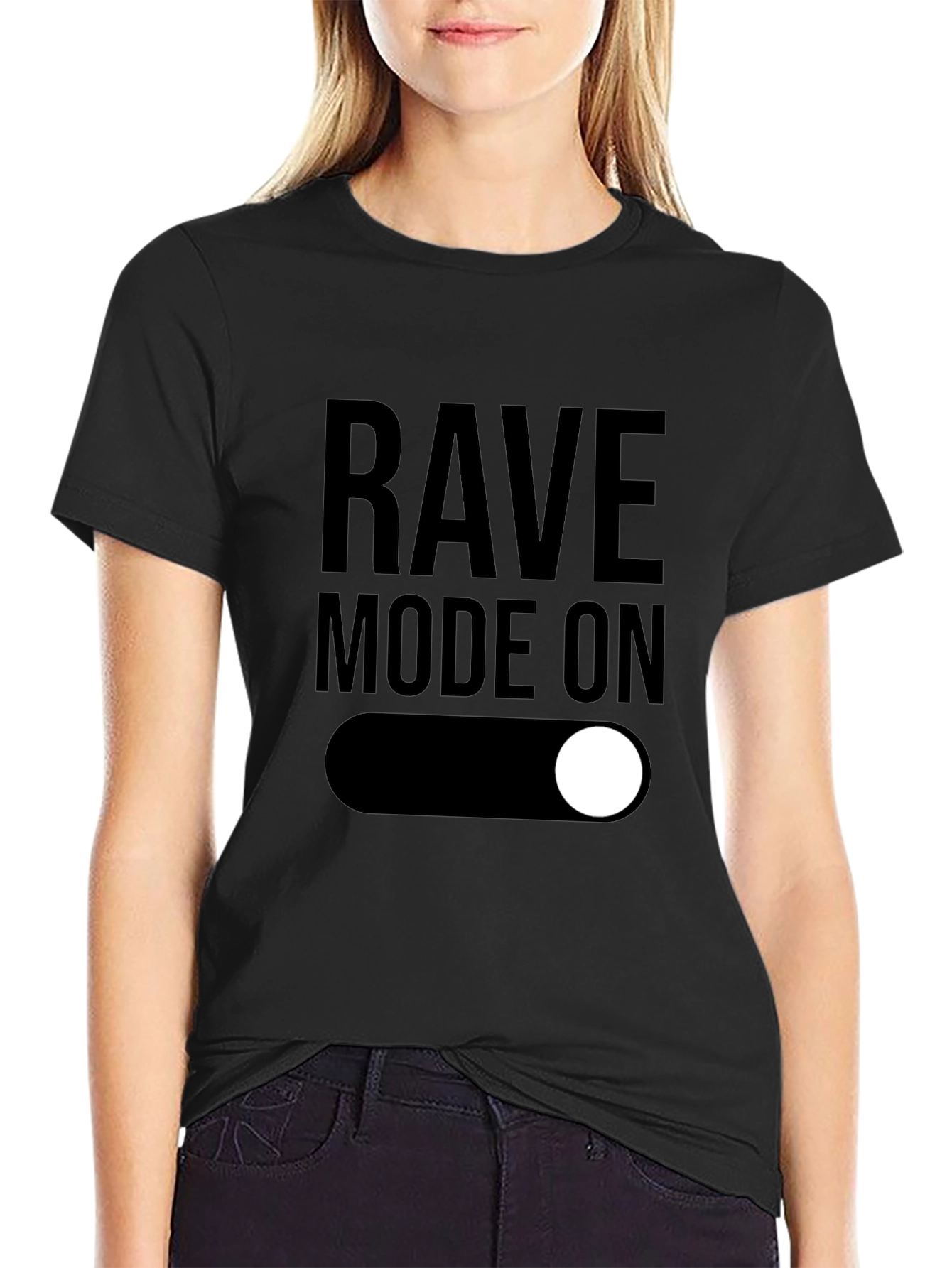Black Rave Mode On - Black Graphic T-Shirt view 2