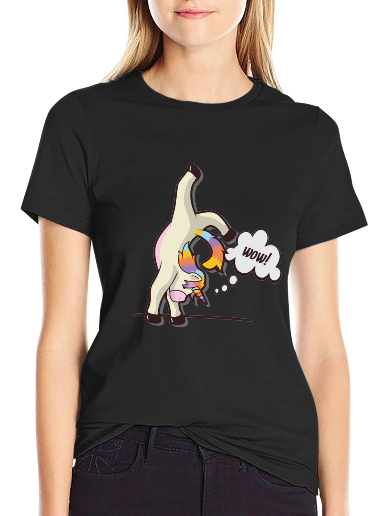 Black Funny Unicorn Yoga Pose Black T-Shirt view 2