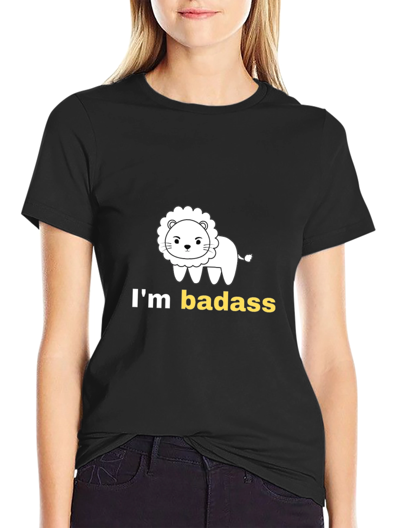 Black I'm Badass Lion Graphic Tee - Black Cotton T-Shirt view 2
