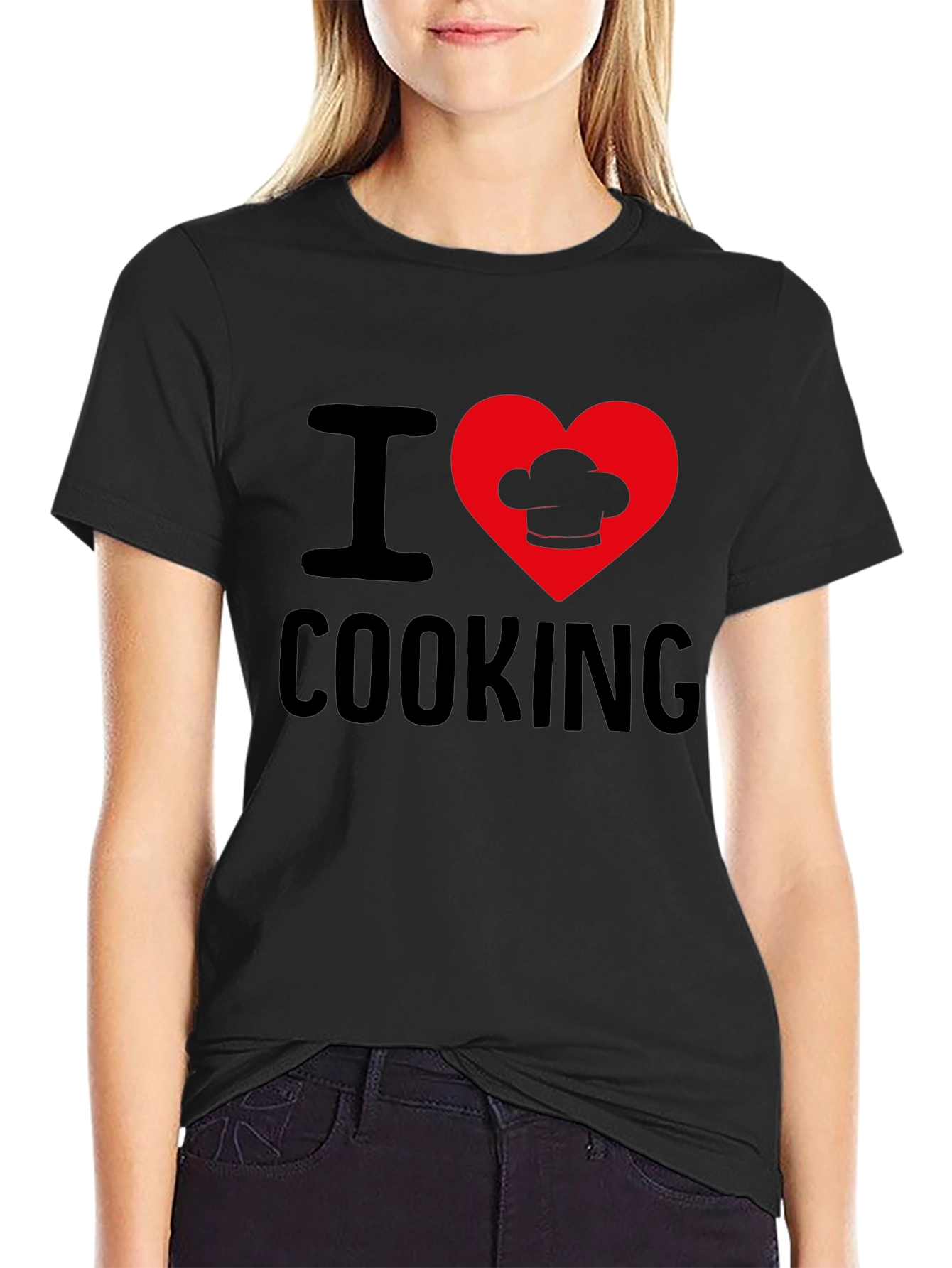 Black I Heart Cooking T-Shirt, Chef's Hat Design view 2