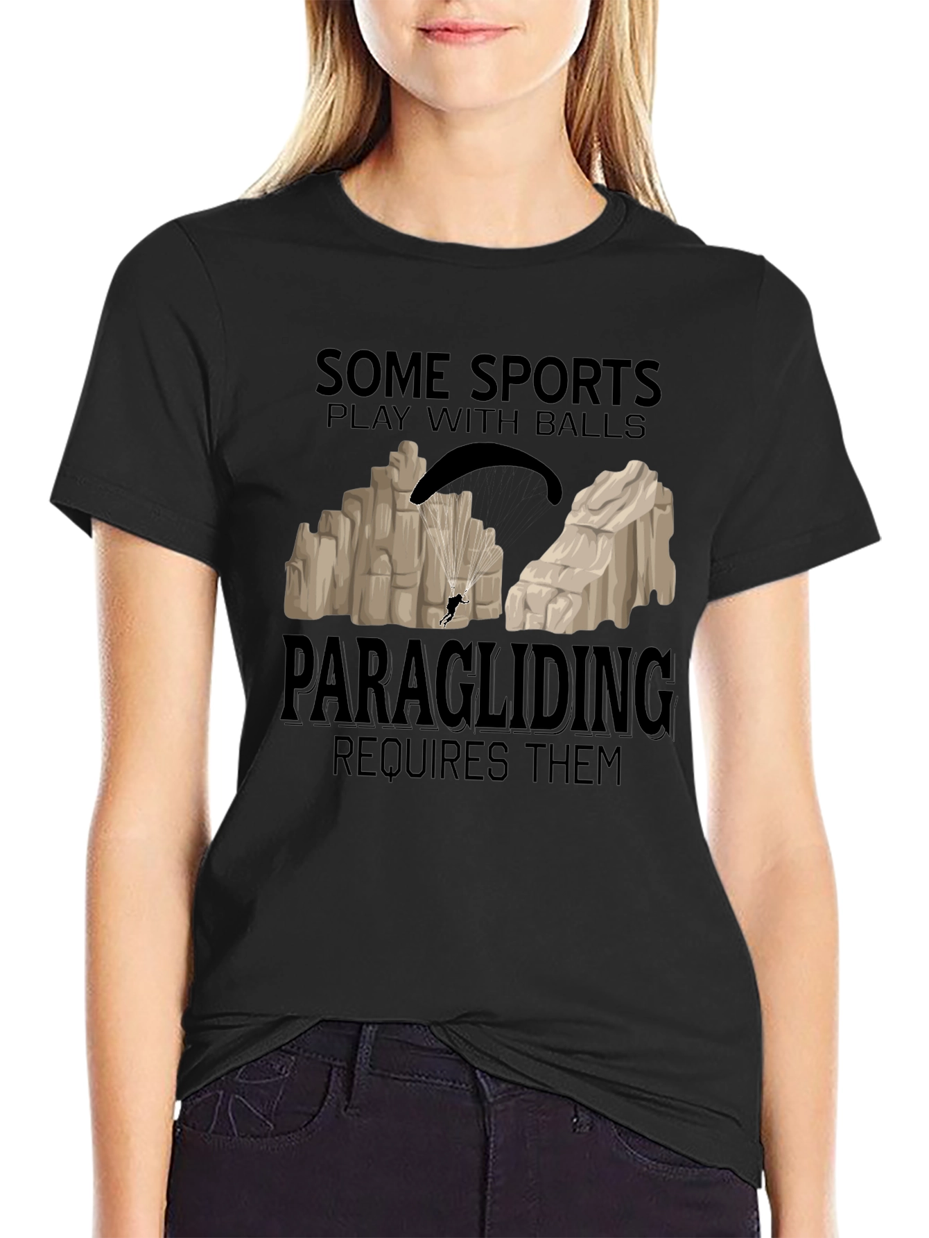 Black Paragliding Requires Balls Graphic Tee view 2