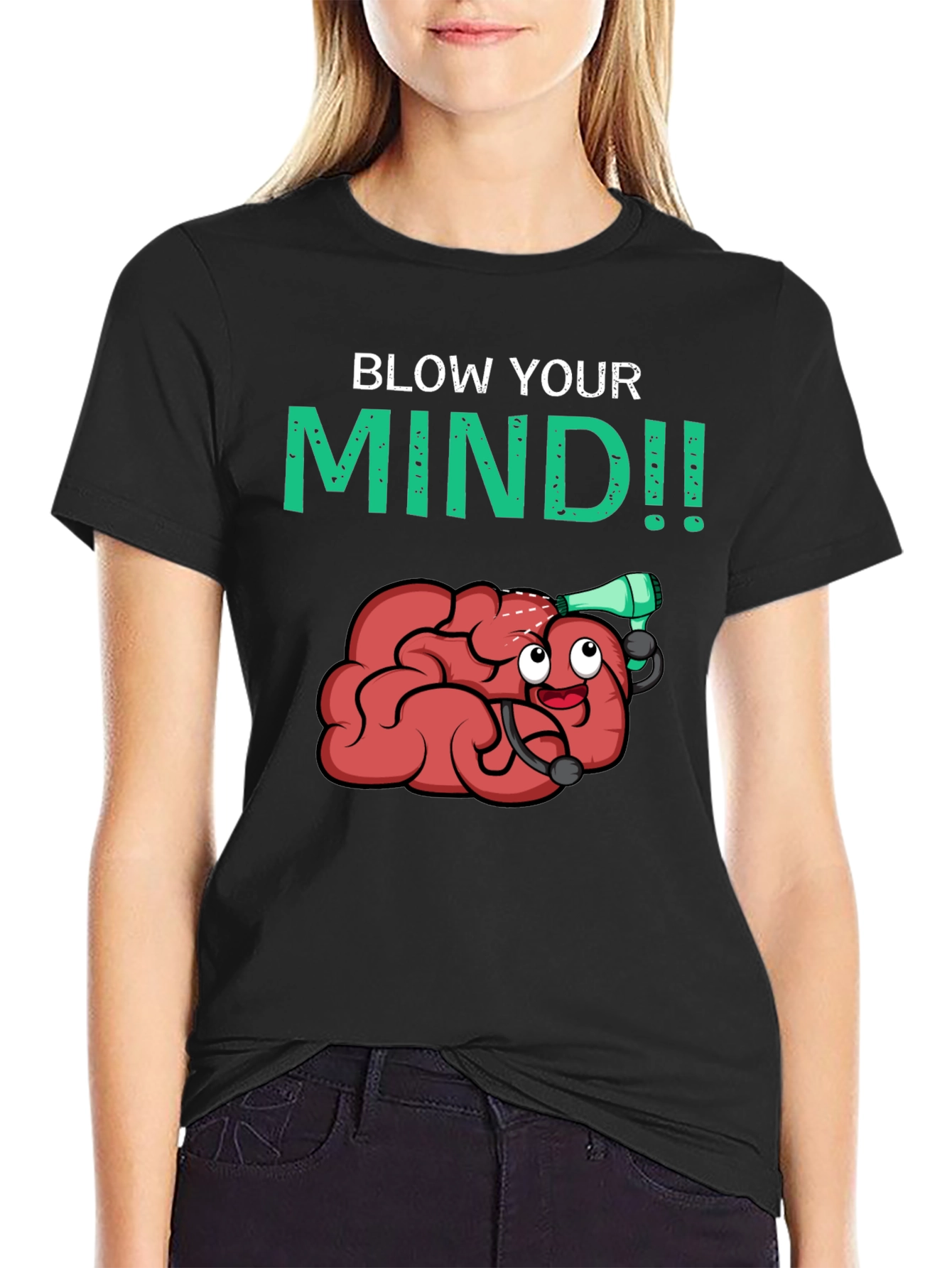 Black Blow Your Mind T-Shirt - Funny Brain Cartoon Tee view 2
