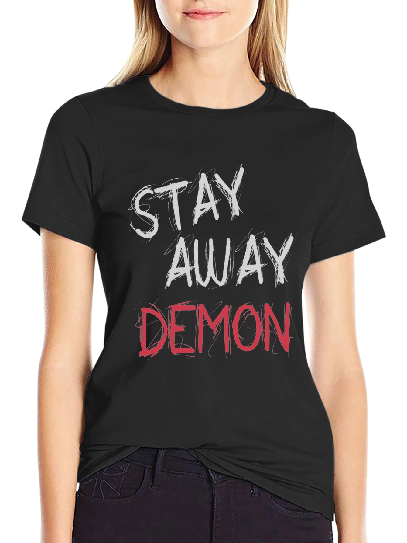 Black Stay Away Demon Graphic Tee - Soft Cotton view 2