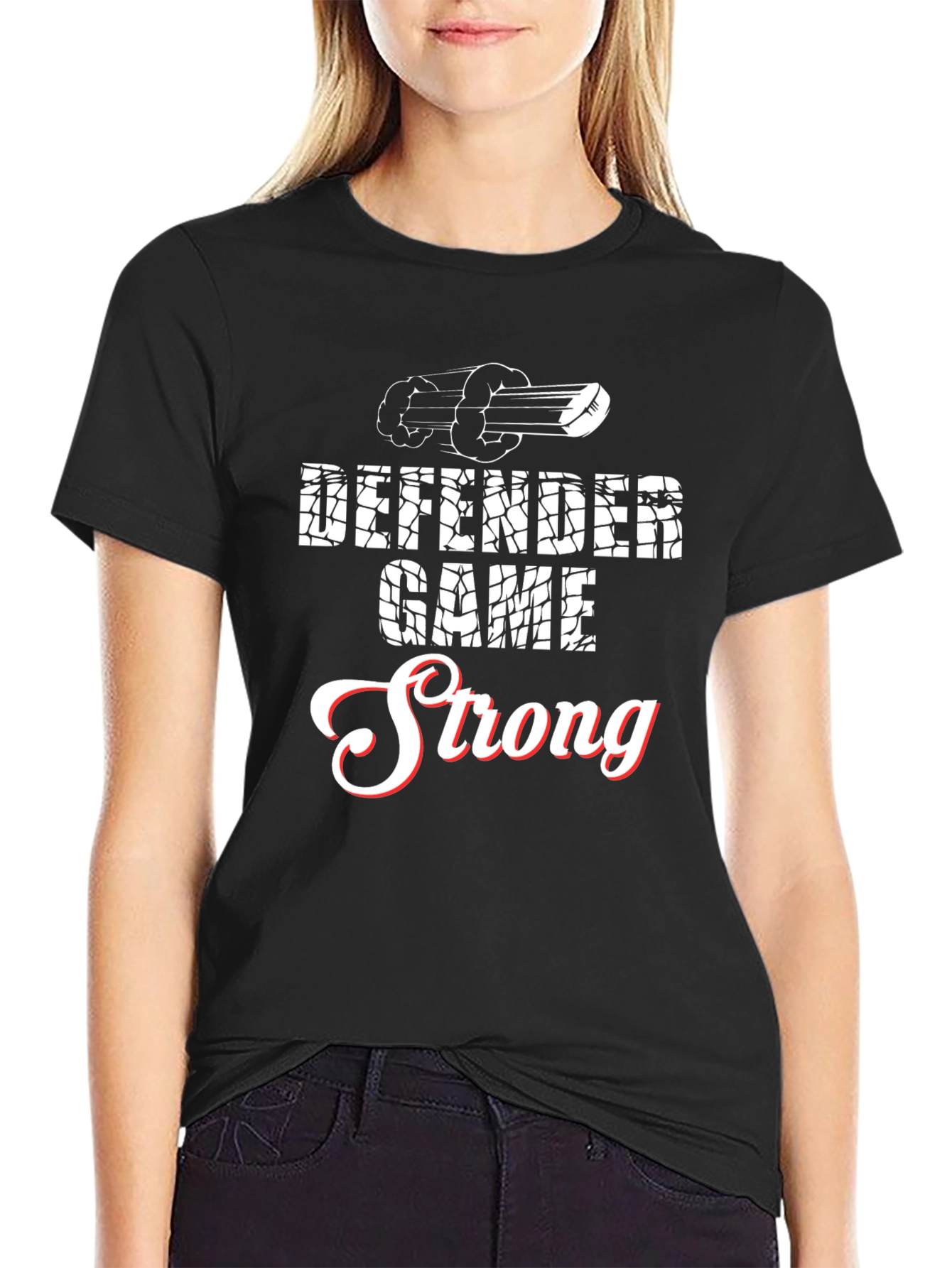 Black Defender Game Strong T-Shirt view 2