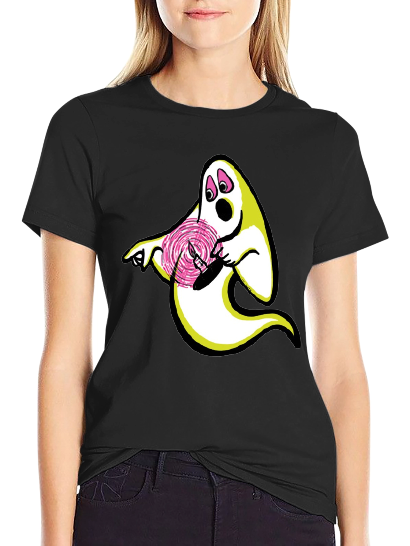 Black Ghost Lollipop Graphic Black T-Shirt view 2