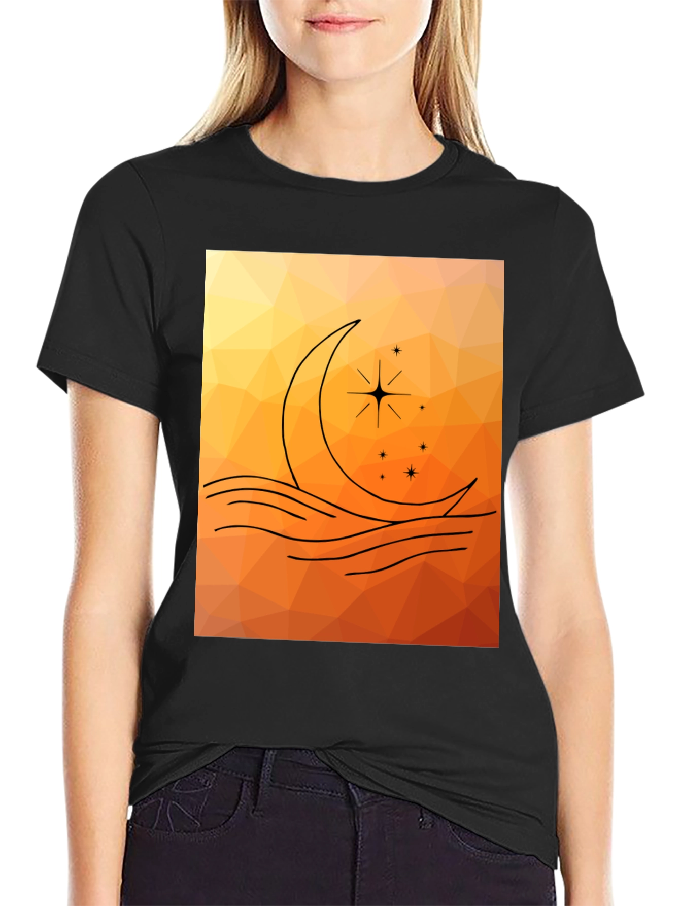 Black Geometric Moon & Stars Graphic Tee view 2