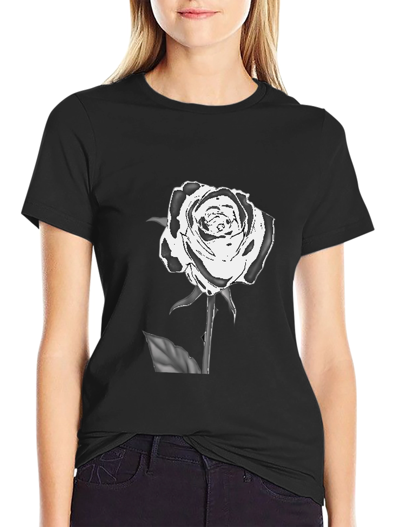 Black Black T-Shirt with Rose Graphic view 2