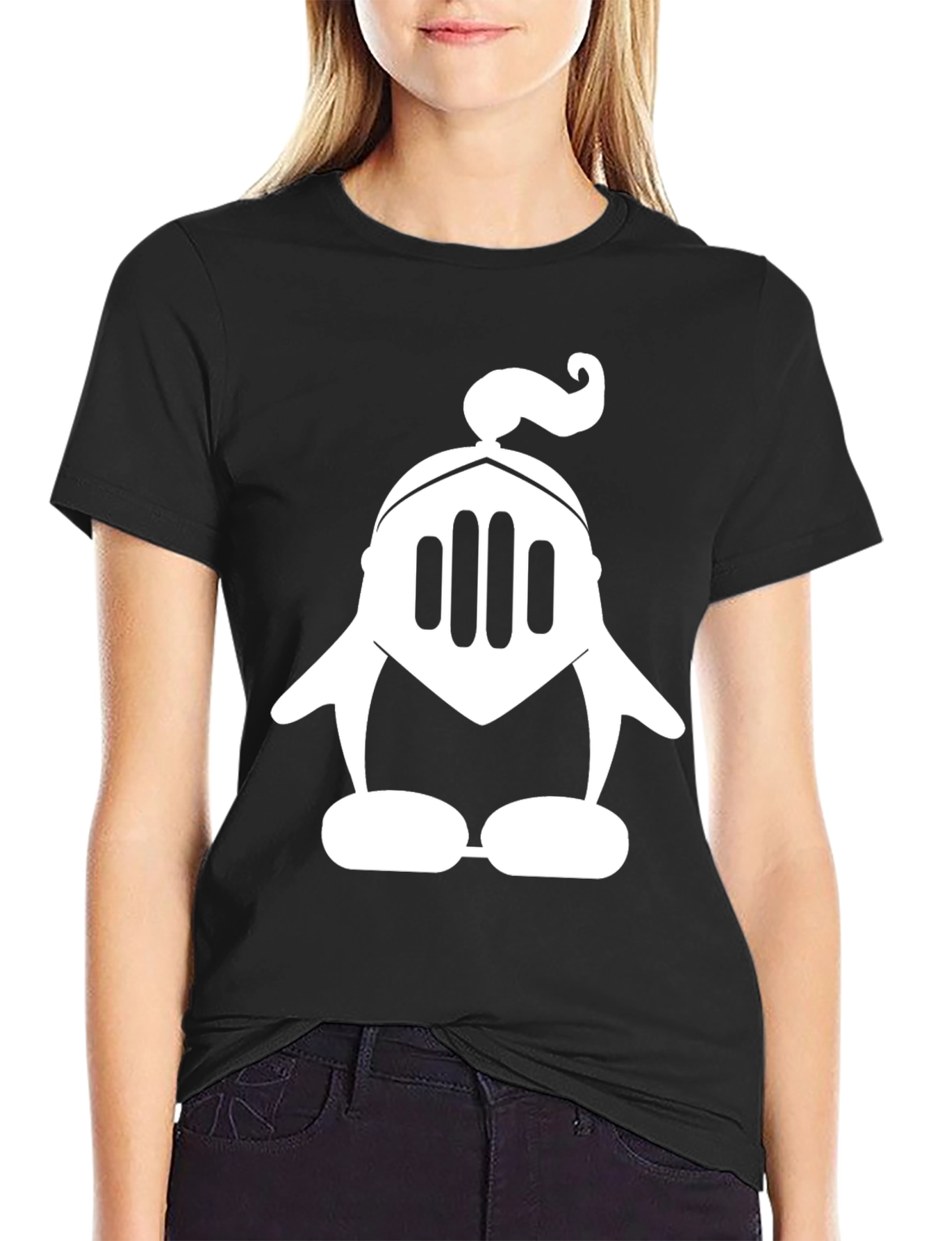 Black Knight Penguin Black T-Shirt - Unique Graphic Tee view 2