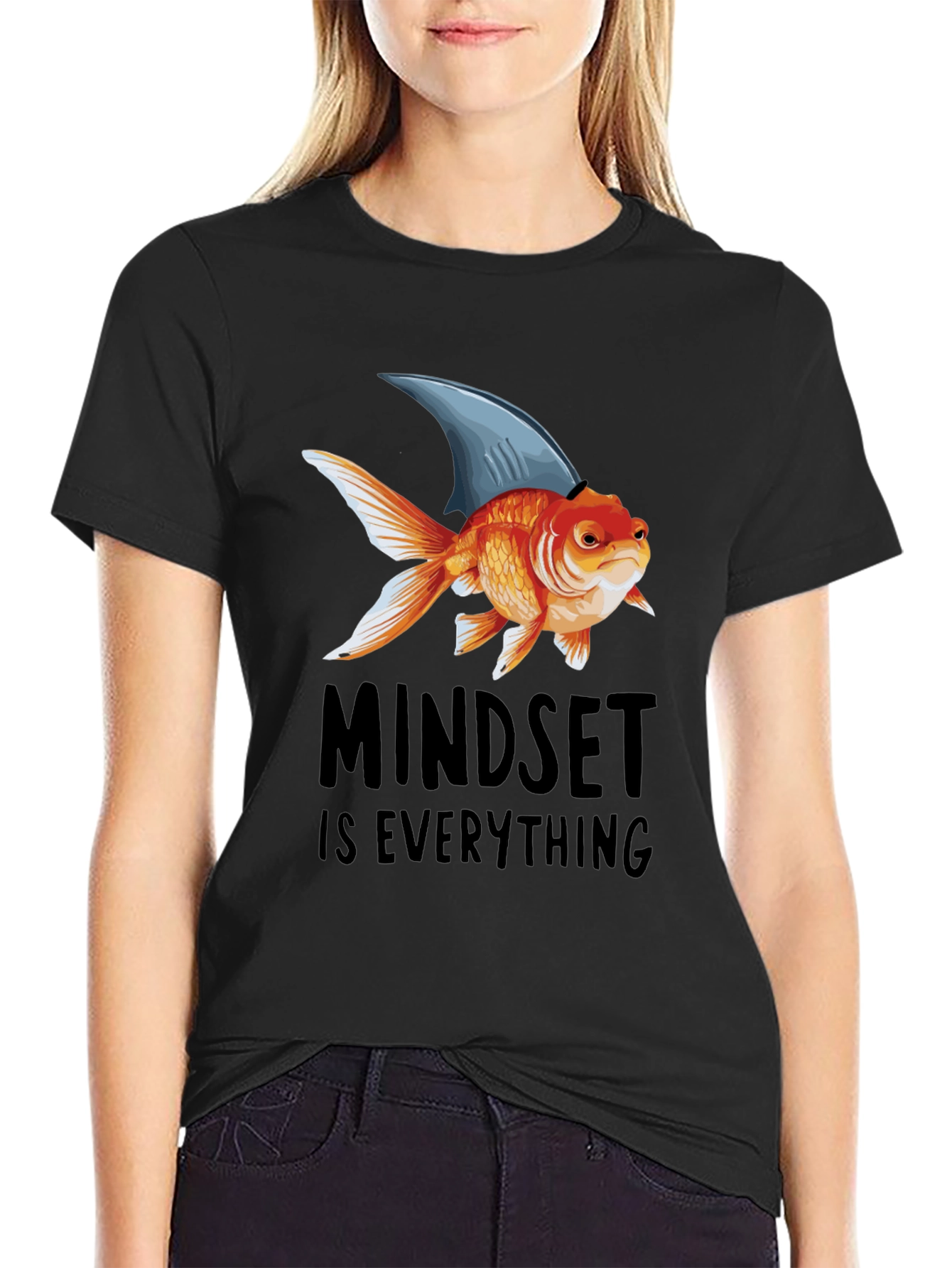 Black Mindset is Everything T-Shirt: Goldfish with Shark Fin view 2