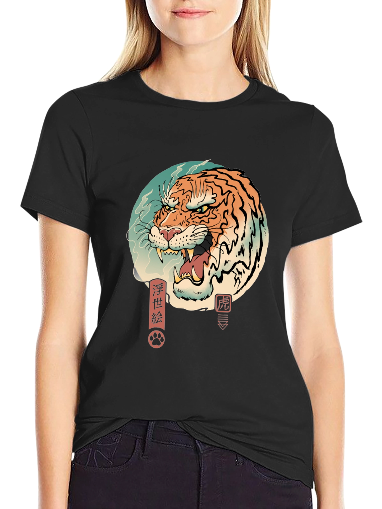 Black Ukiyo-e Tiger Graphic Tee - Men's Black T-Shirt view 2