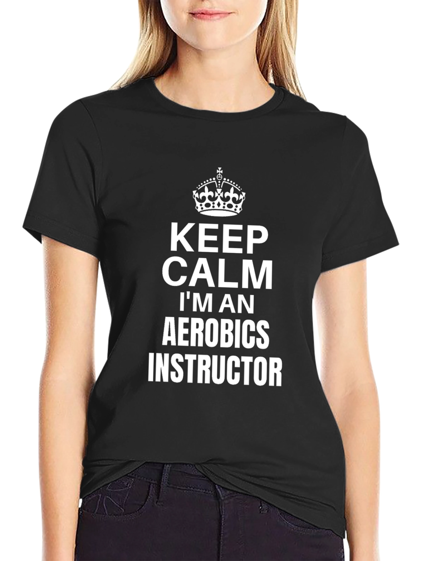 Black Keep Calm Aerobics Instructor Black T-Shirt view 2