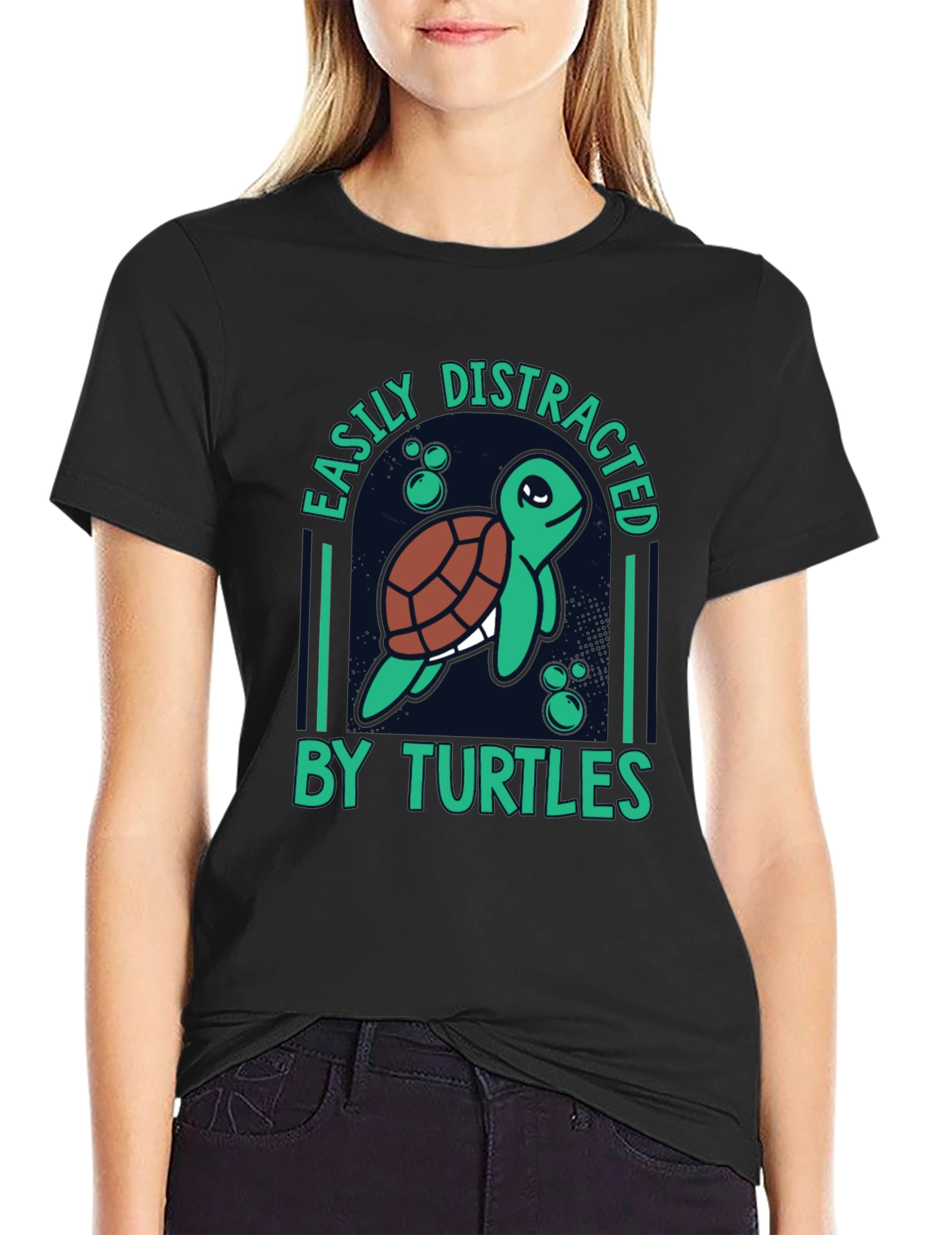Black Easily Distracted by Turtles Graphic Tee view 2
