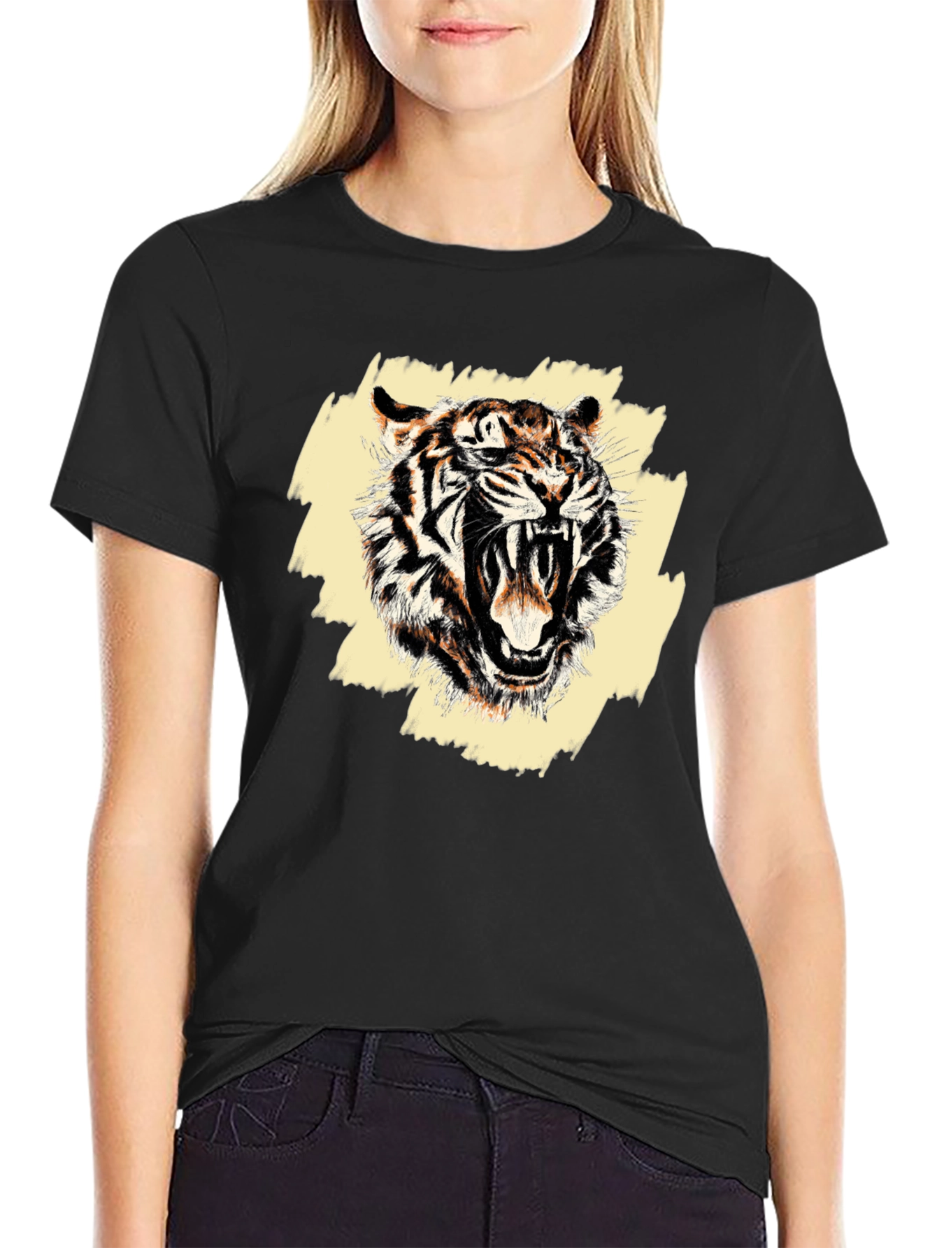 Black Roaring Tiger Graphic Tee - Men's Black T-Shirt view 2