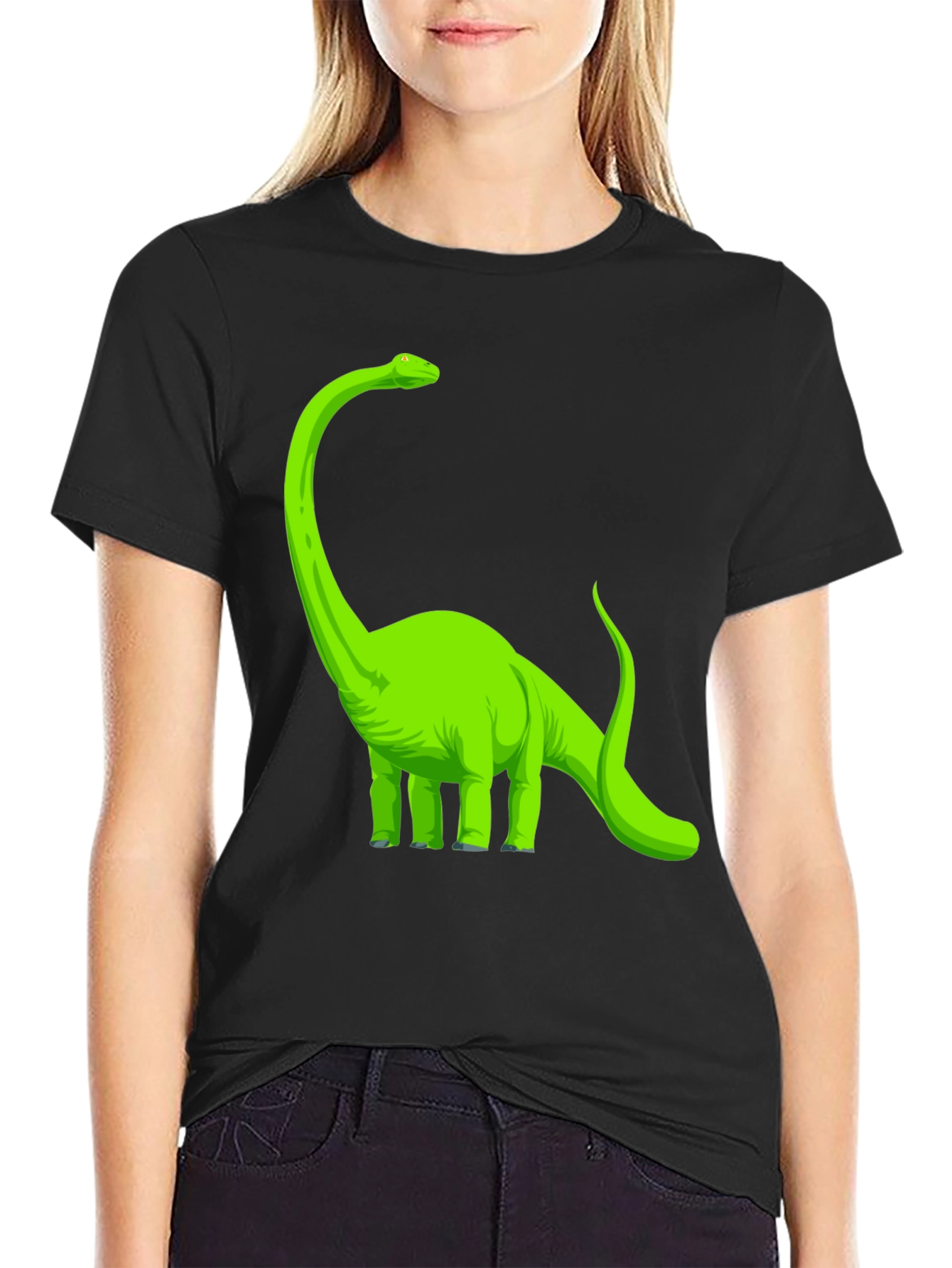 Black Dinosaur Graphic Tee - Black Cotton T-Shirt view 2