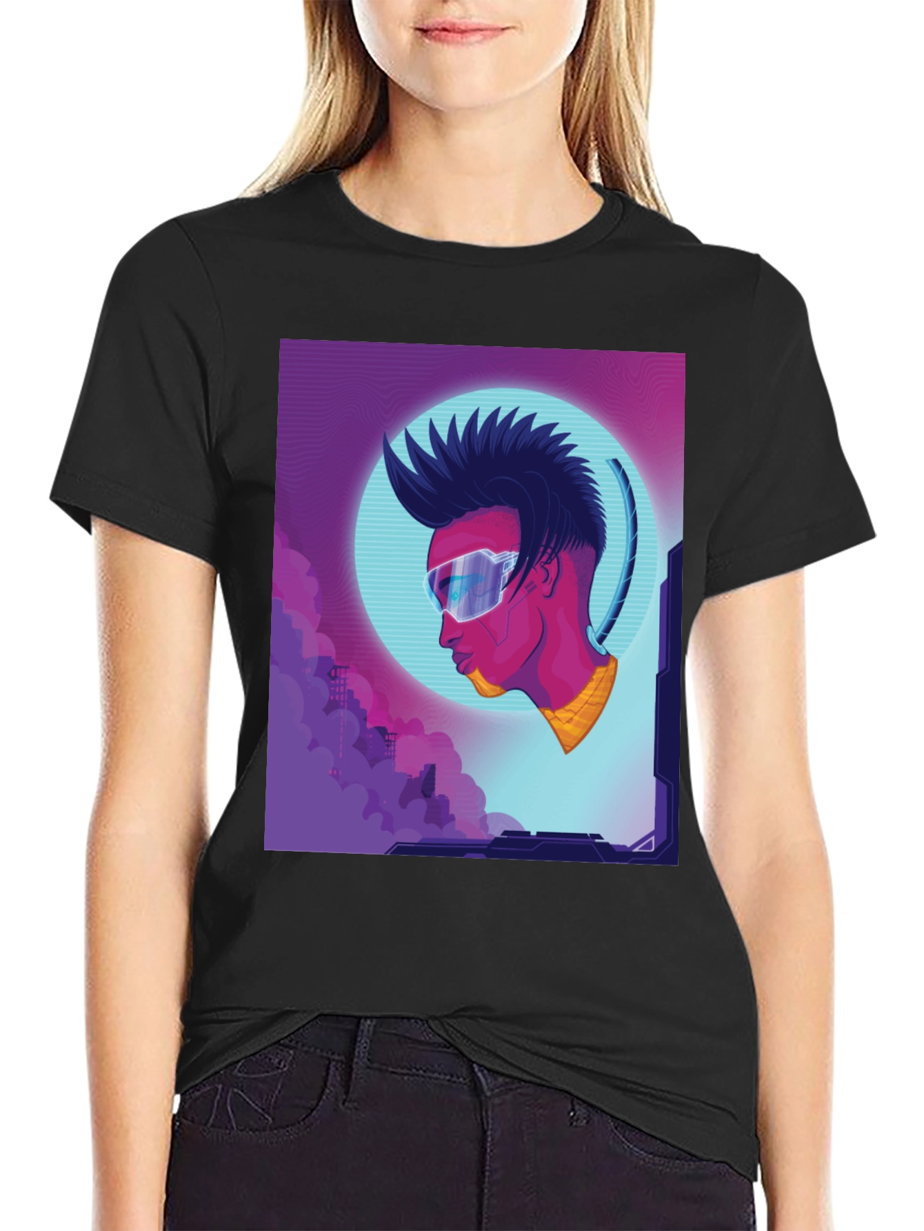 Black Cyberpunk T-Shirt - Futuristic Style view 2