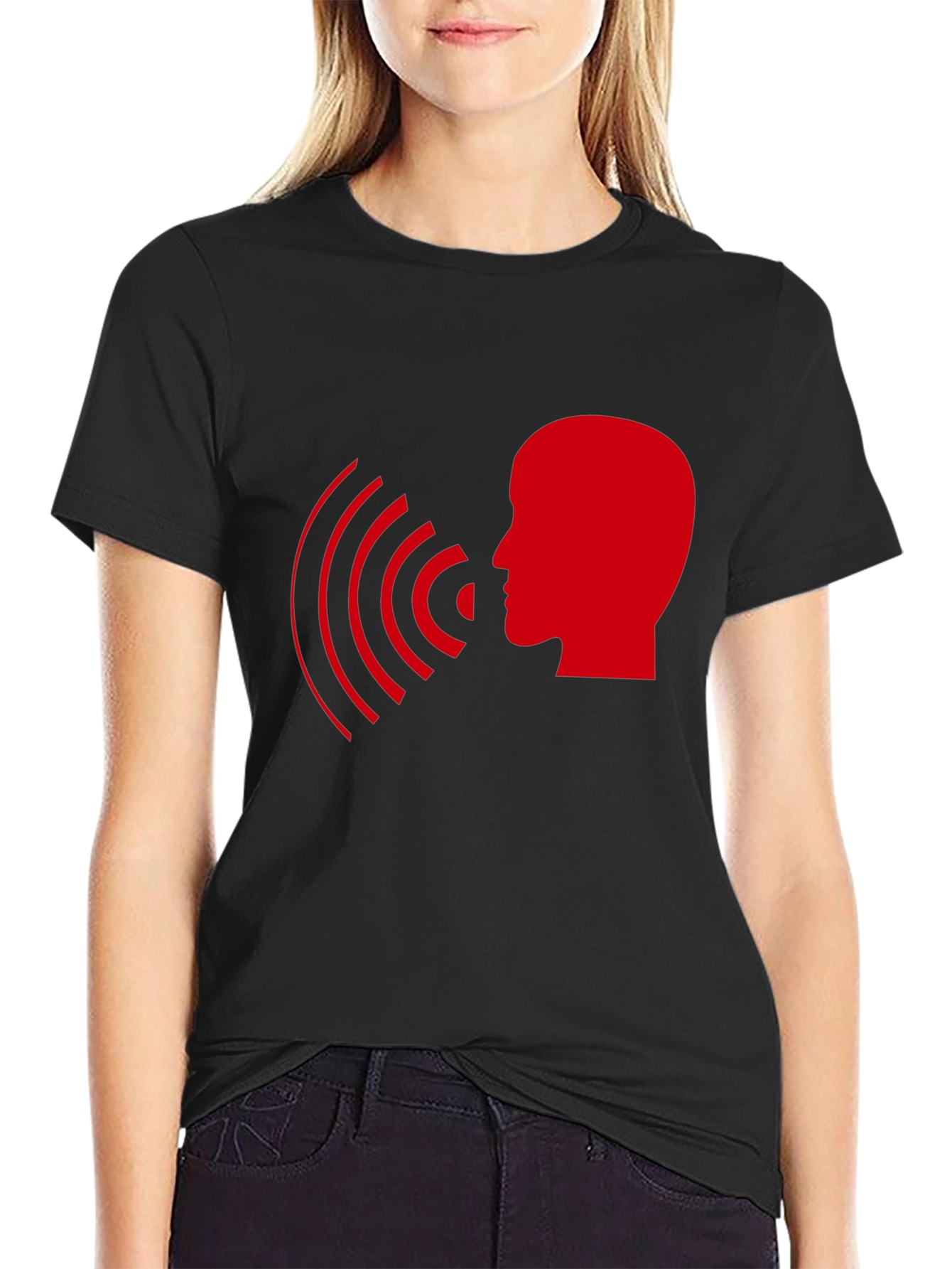 Black Statement T-Shirt - Red Head with Soundwaves Design view 2
