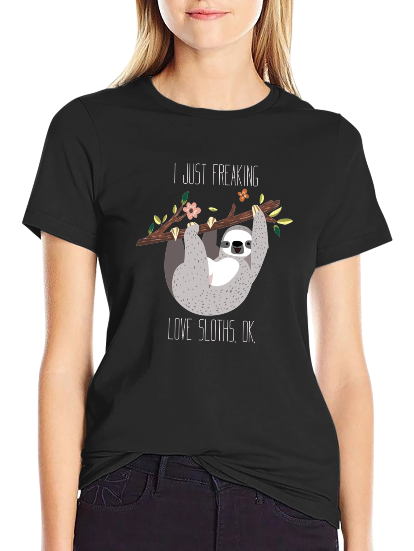 Black I Just Freaking Love Sloths Black T-Shirt view 2
