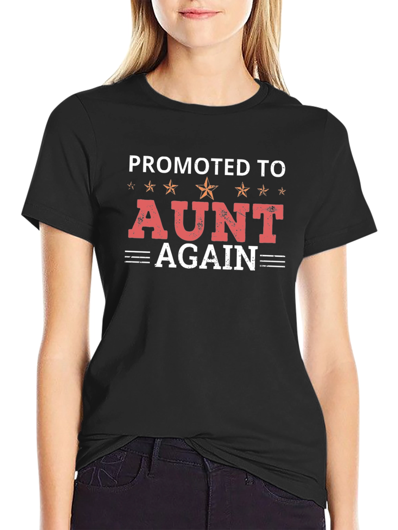 Black Promoted To Aunt Again T-Shirt Funny Gift view 2