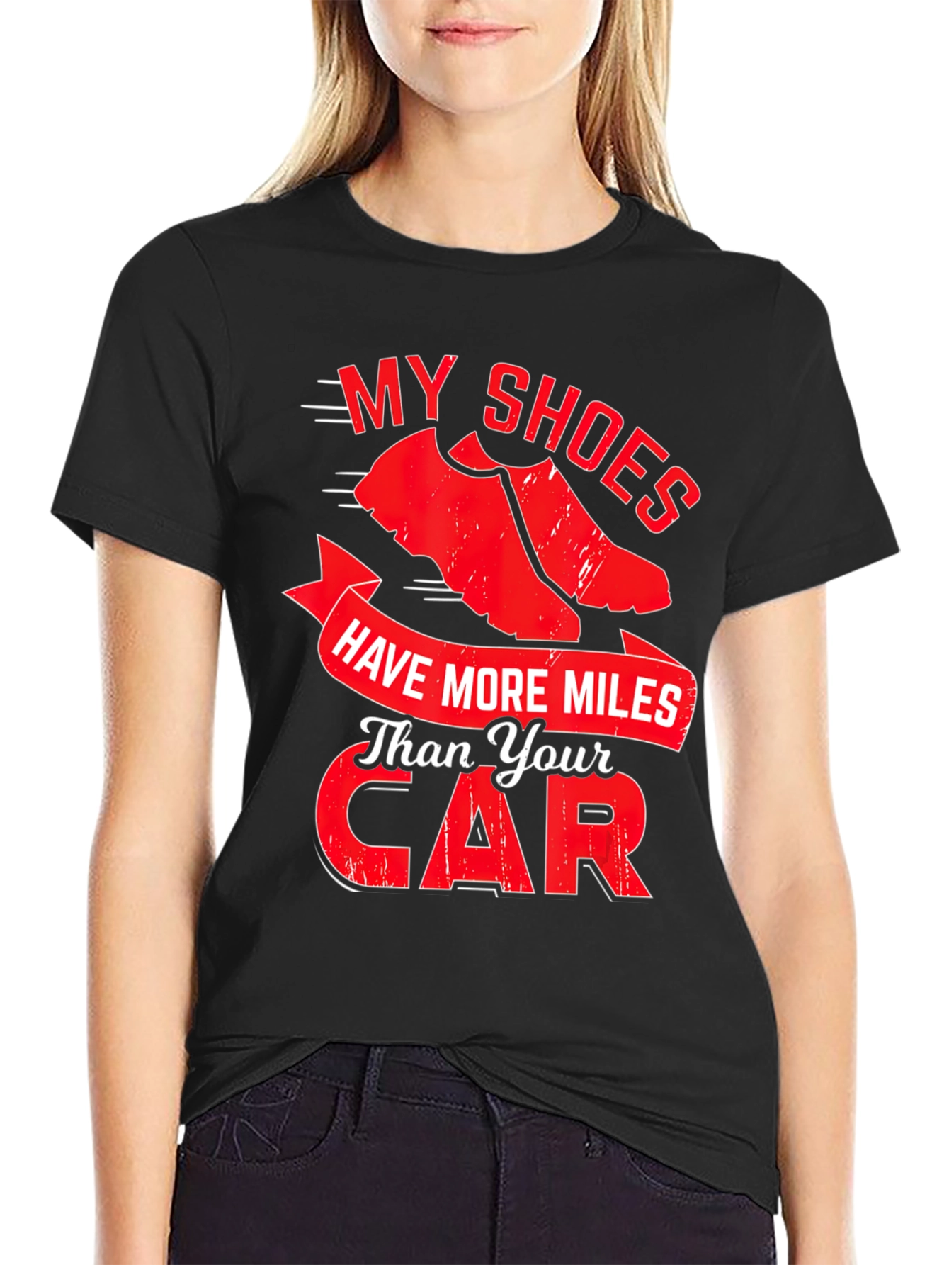 Black My Shoes Have More Miles Than Your Car Graphic Tee view 2