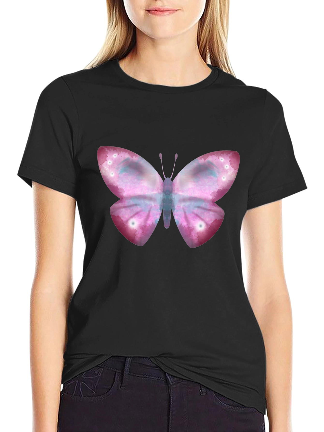 Black Butterfly Graphic Tee - Stylish Casual Wear view 2
