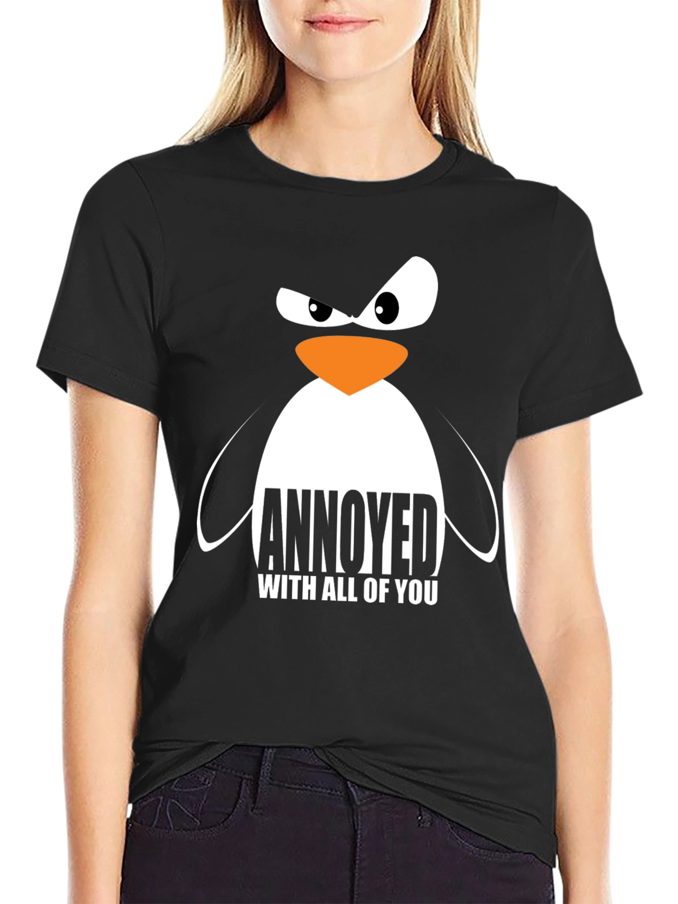 Black Annoyed Penguin Graphic T-Shirt view 2
