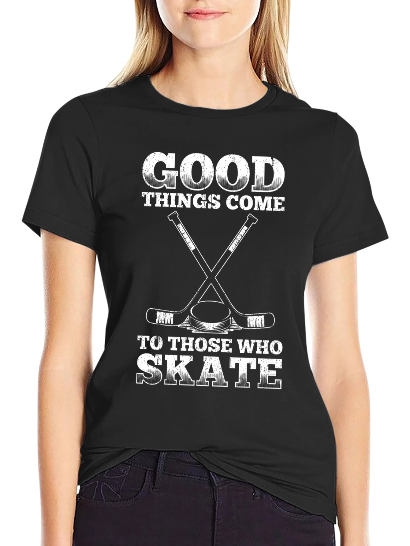 Black Good Things Come To Those Who Skate Hockey T-Shirt view 2