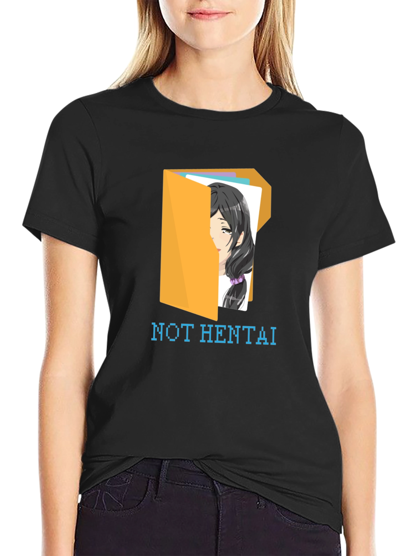 Black Not Hentai T-Shirt - Anime Folder Design view 2