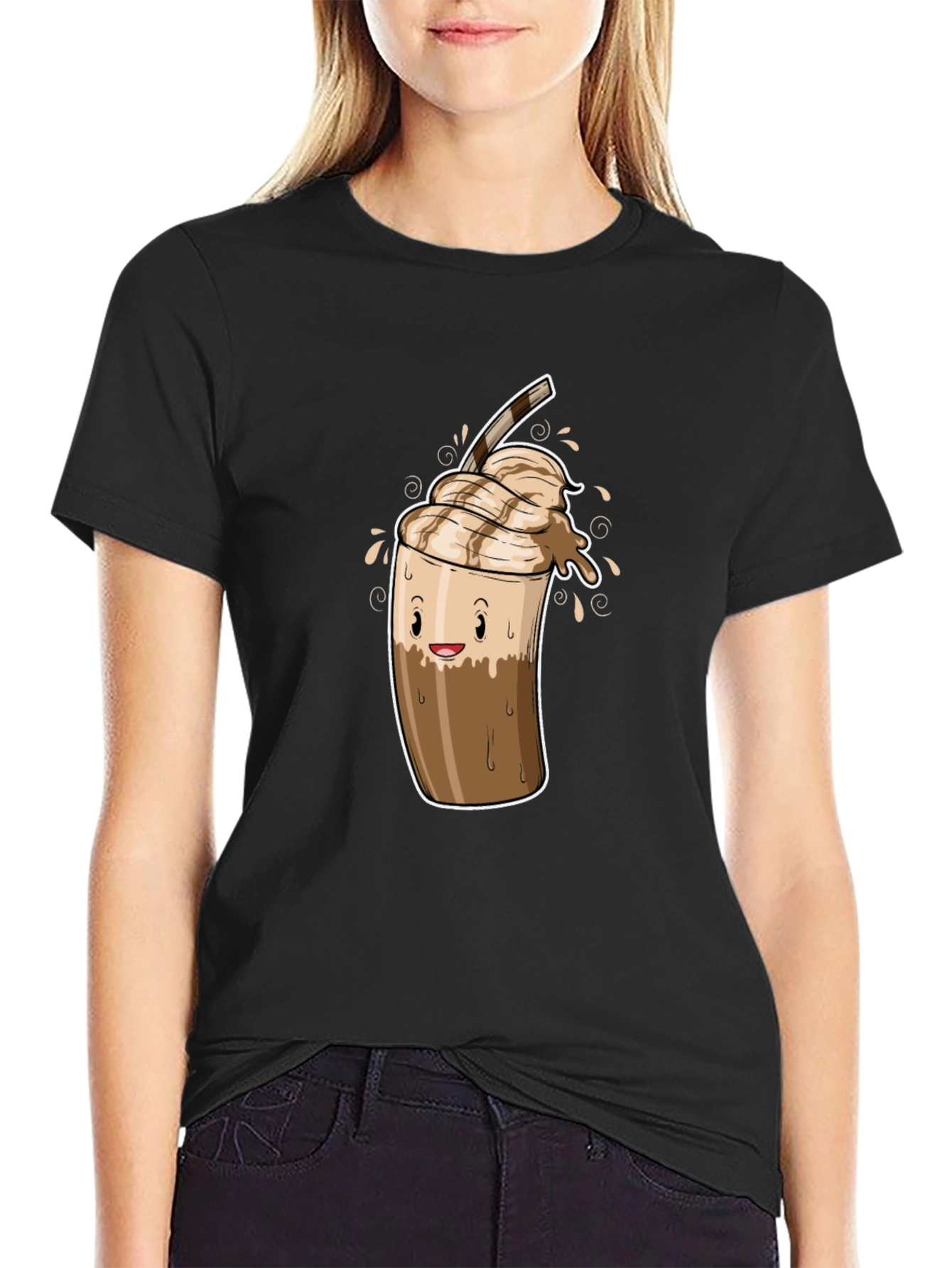 Black Cool Coffee Cartoon Graphic Black T-Shirt view 2