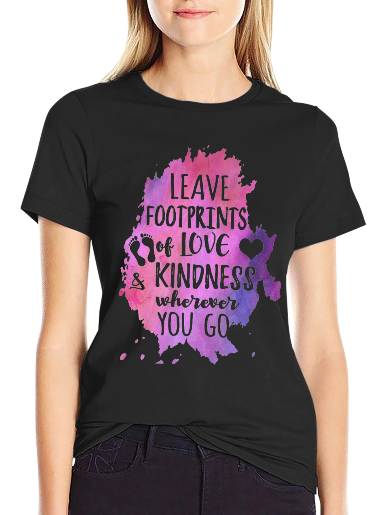 Black Leave Footprints of Love Kindness Graphic Tee - Black view 2