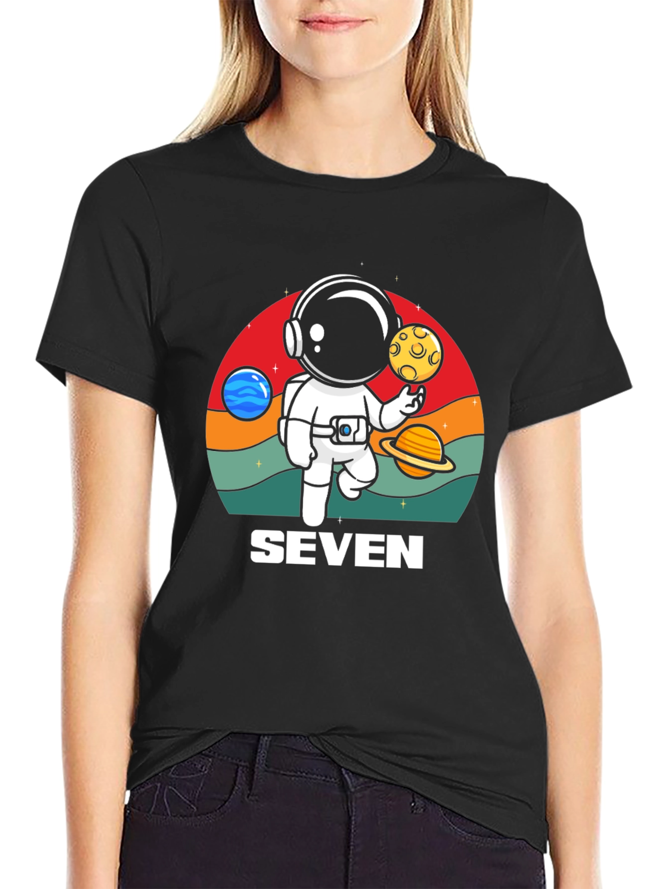 Black Astronaut Seven T-Shirt - Birthday Tee view 2