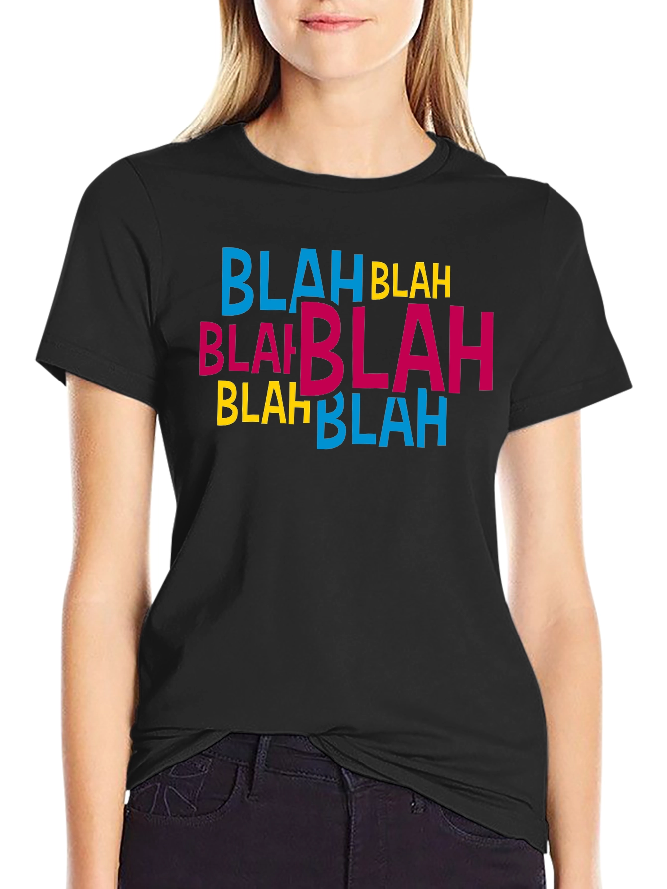 Black Blah Blah Graphic Print Black T-Shirt view 2