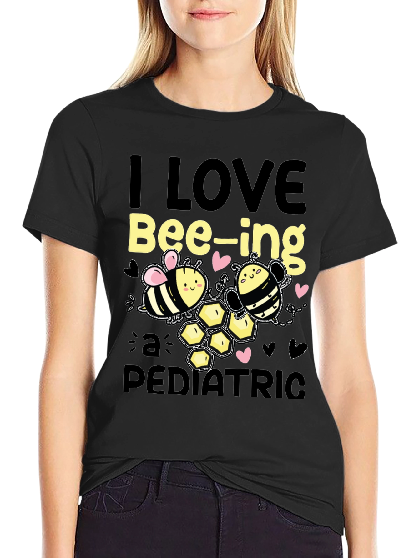 Black I Love Bee-ing a Pediatric T-Shirt view 2