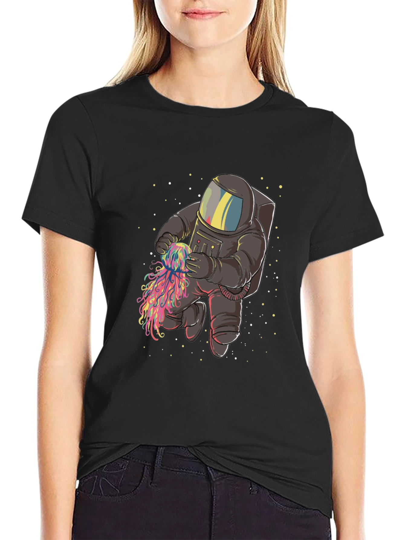 Black Astronaut and Jellyfish Graphic Tee view 2