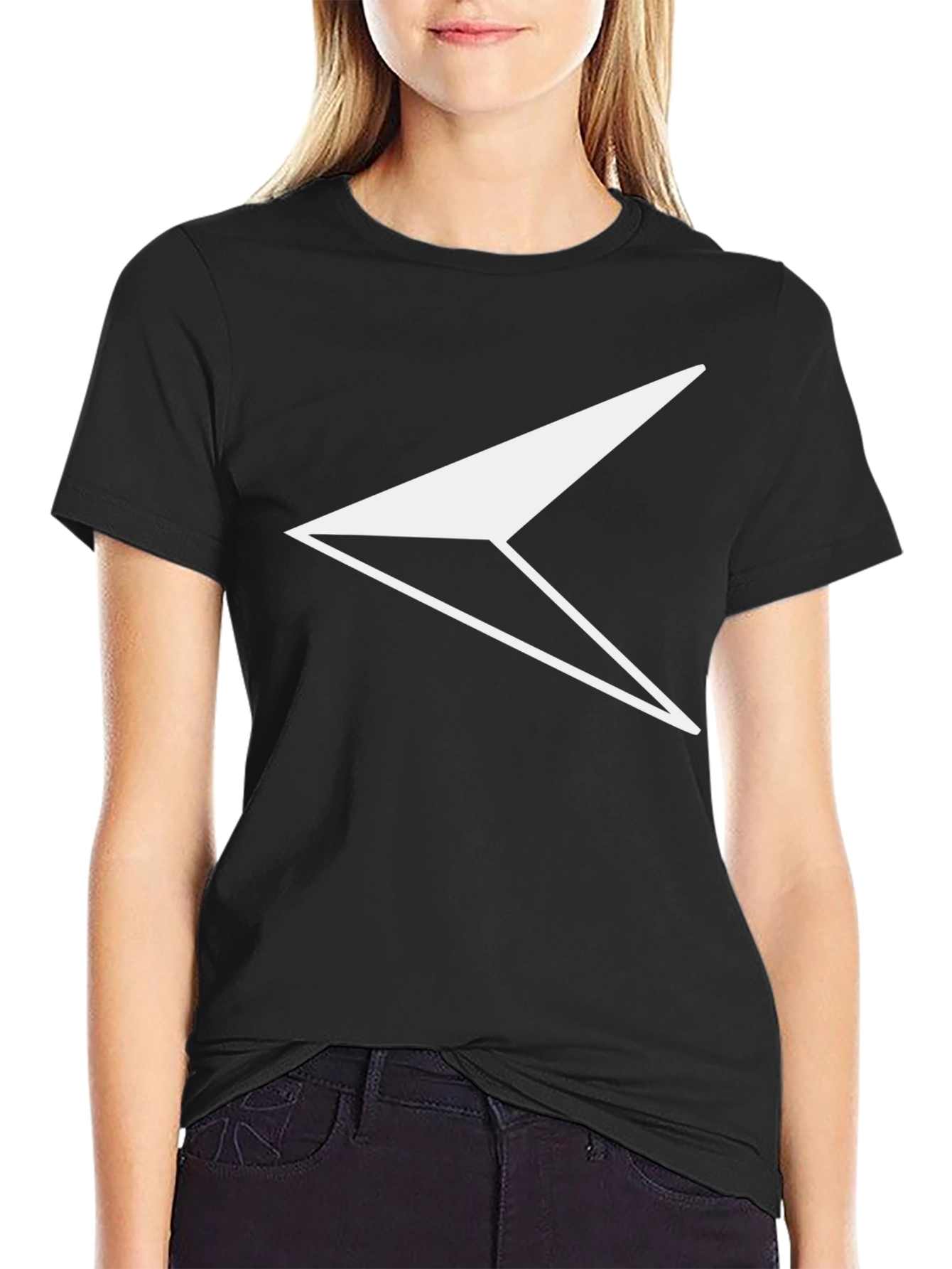 Black Modern Geometric Arrow Graphic Tee - Black view 2