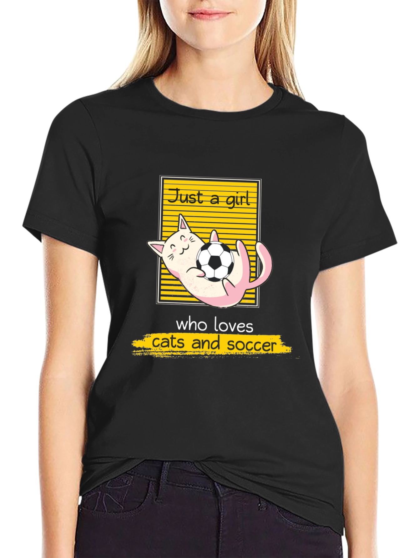 Black Just a Girl Who Loves Cats and Soccer T-Shirt view 2