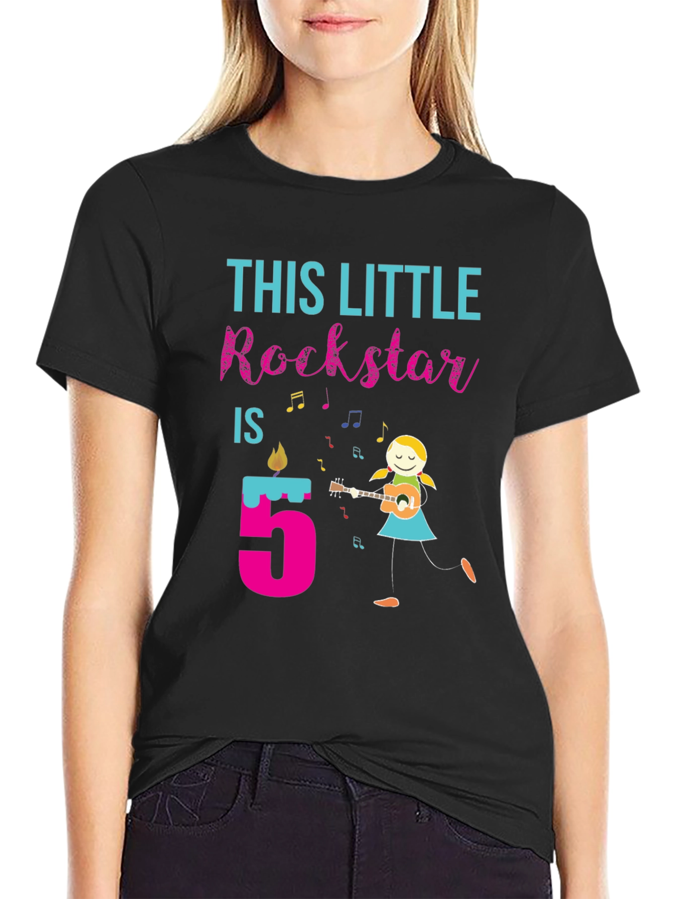 Black Little Rockstar 5th Birthday T-Shirt view 2