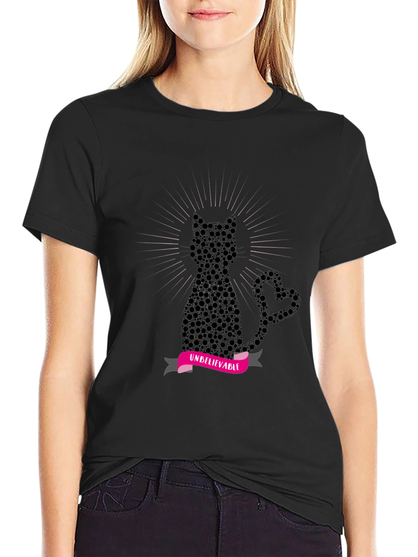 Black Unbelievable Cat Graphic Tee view 2
