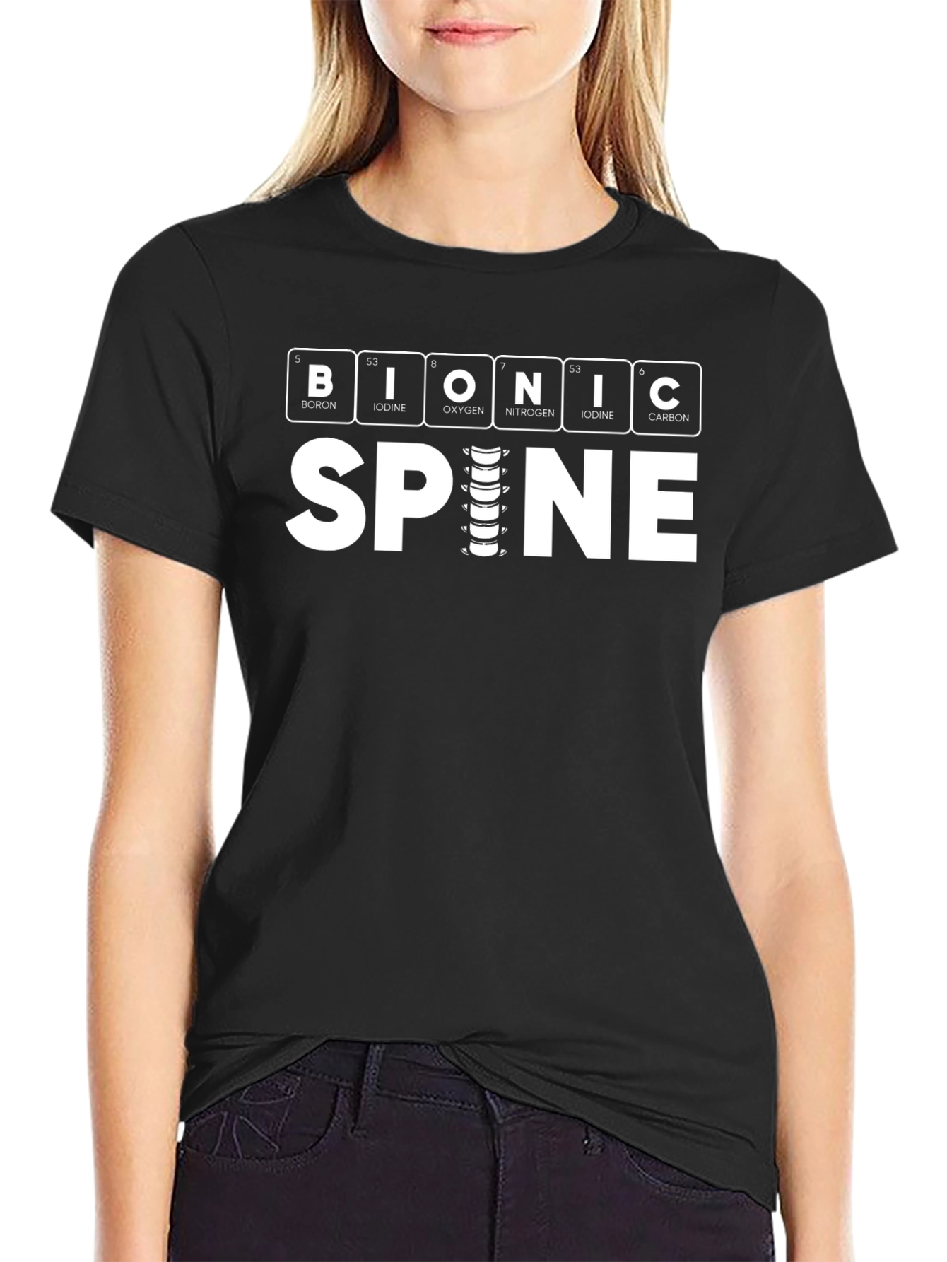 Black Bionic Spine T-Shirt - Periodic Table Funny Tee view 2
