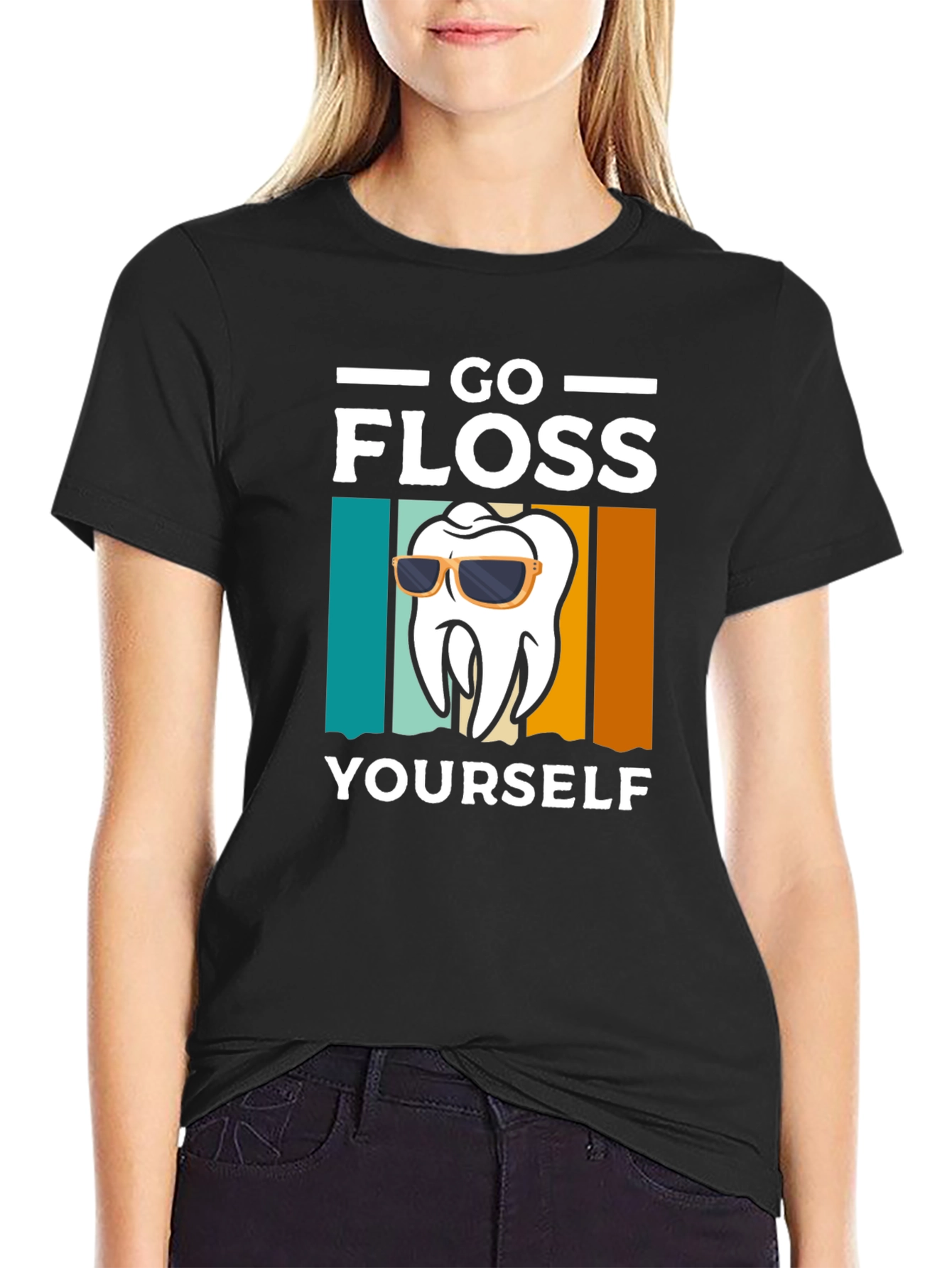 Black Go Floss Yourself T-Shirt - Funny Dental Hygiene Tee view 2