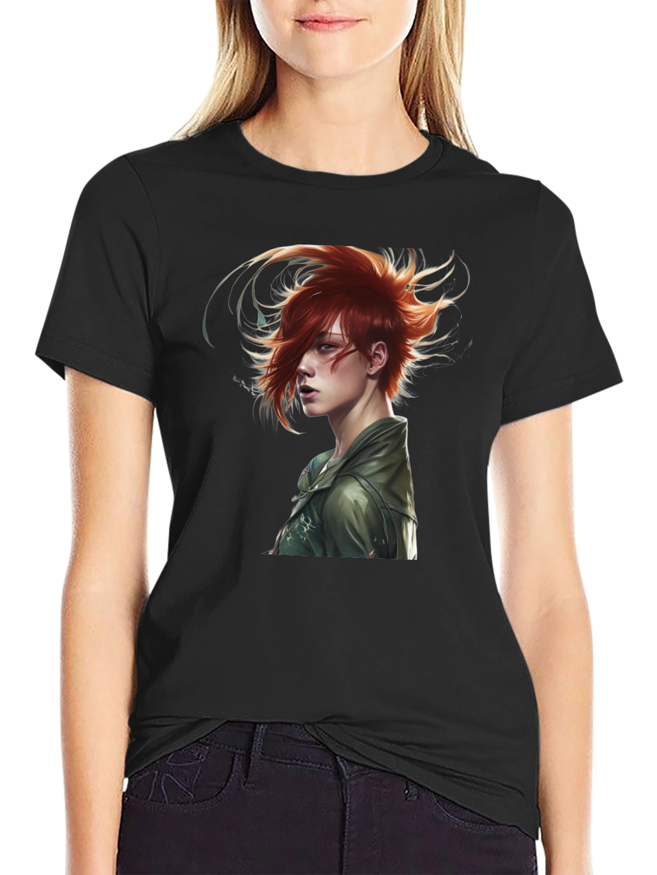 Black Edgy Anime Character Black T-Shirt view 2
