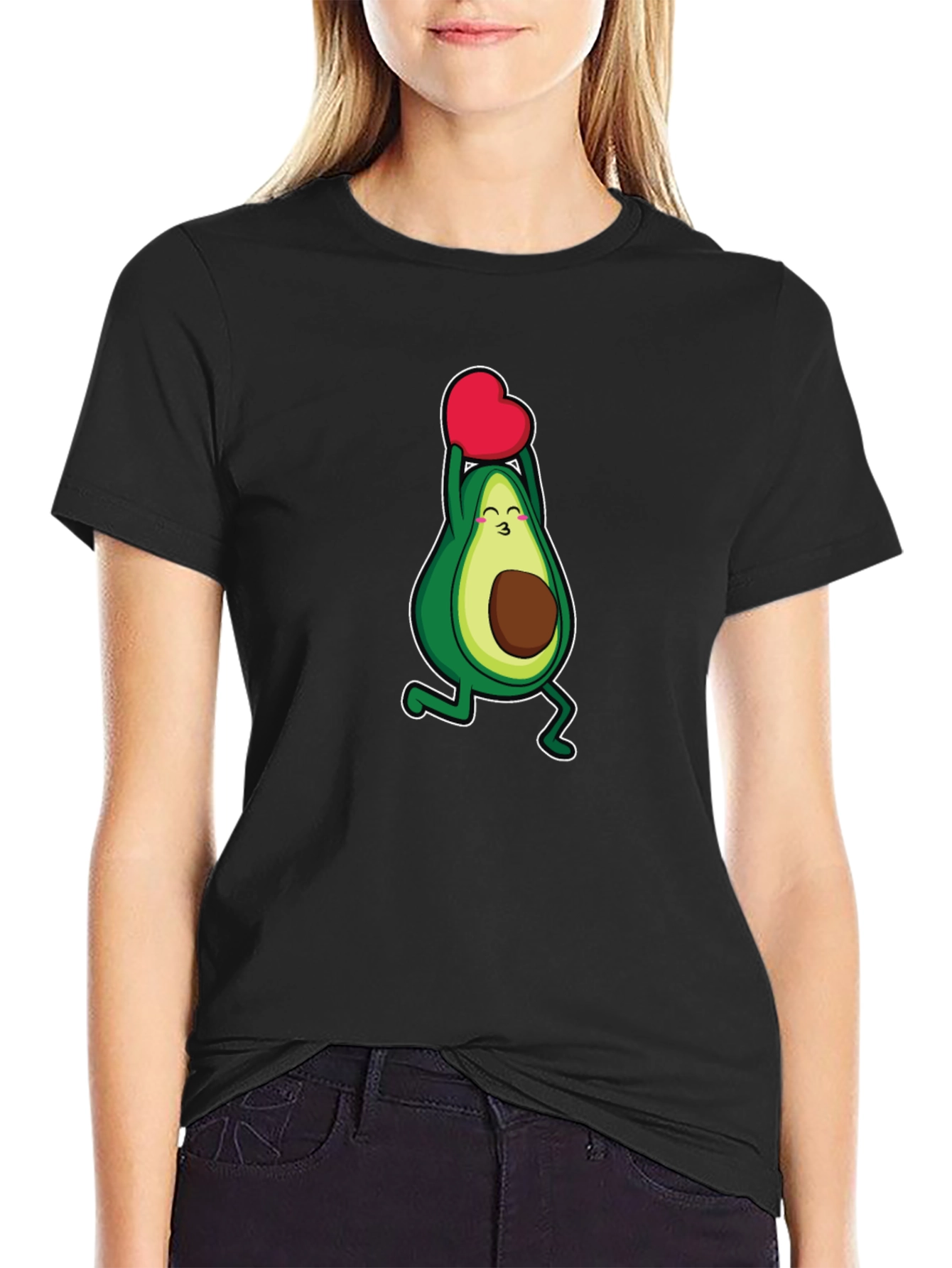 Black Avocado Heart T-Shirt - Cute Graphic Tee view 2