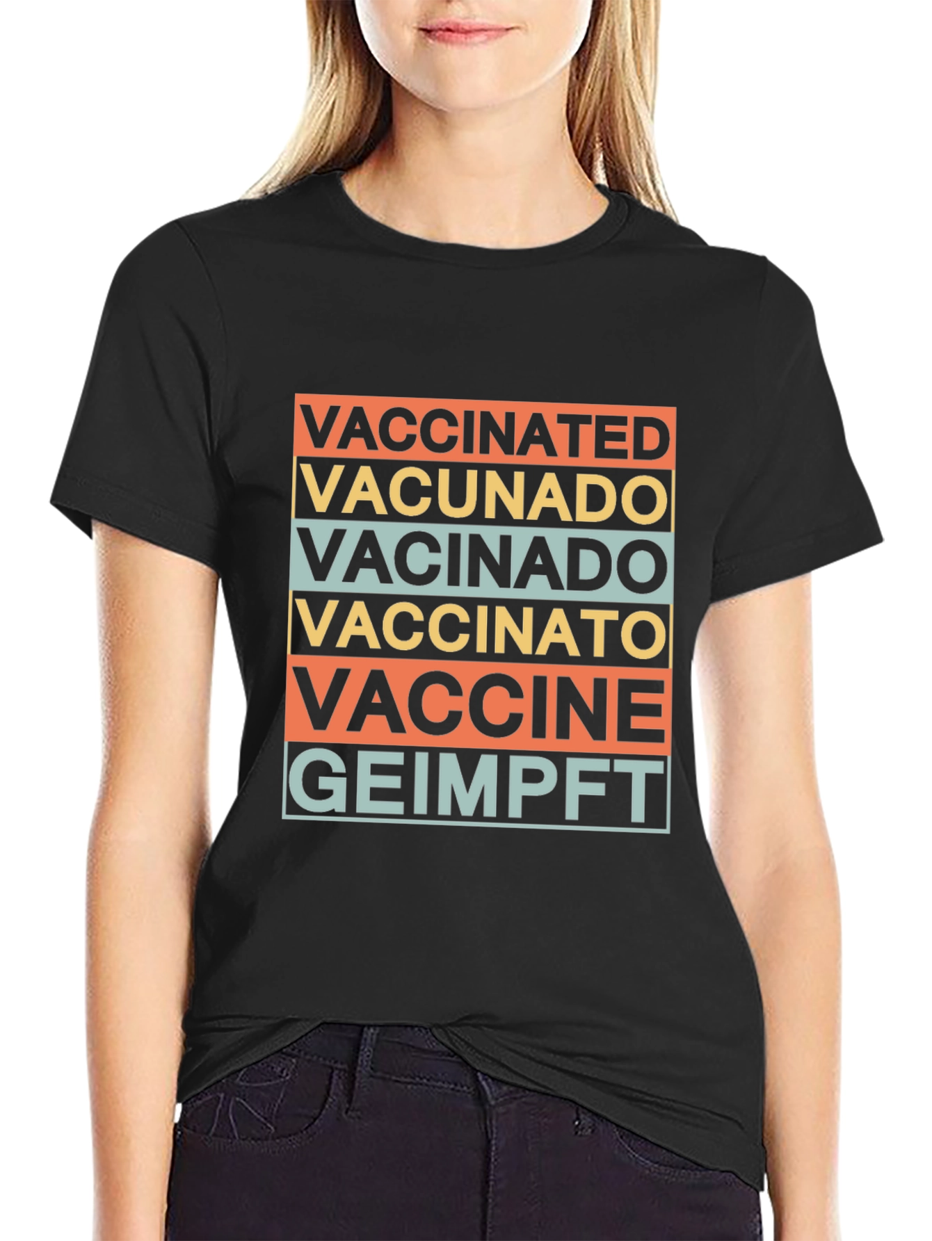 Black Vaccinated Languages Graphic T-Shirt - Stylish Comfort view 2