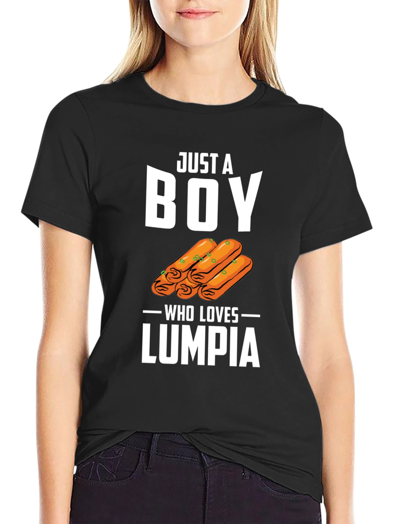 Black Just a Boy Who Loves Lumpia T-Shirt view 2
