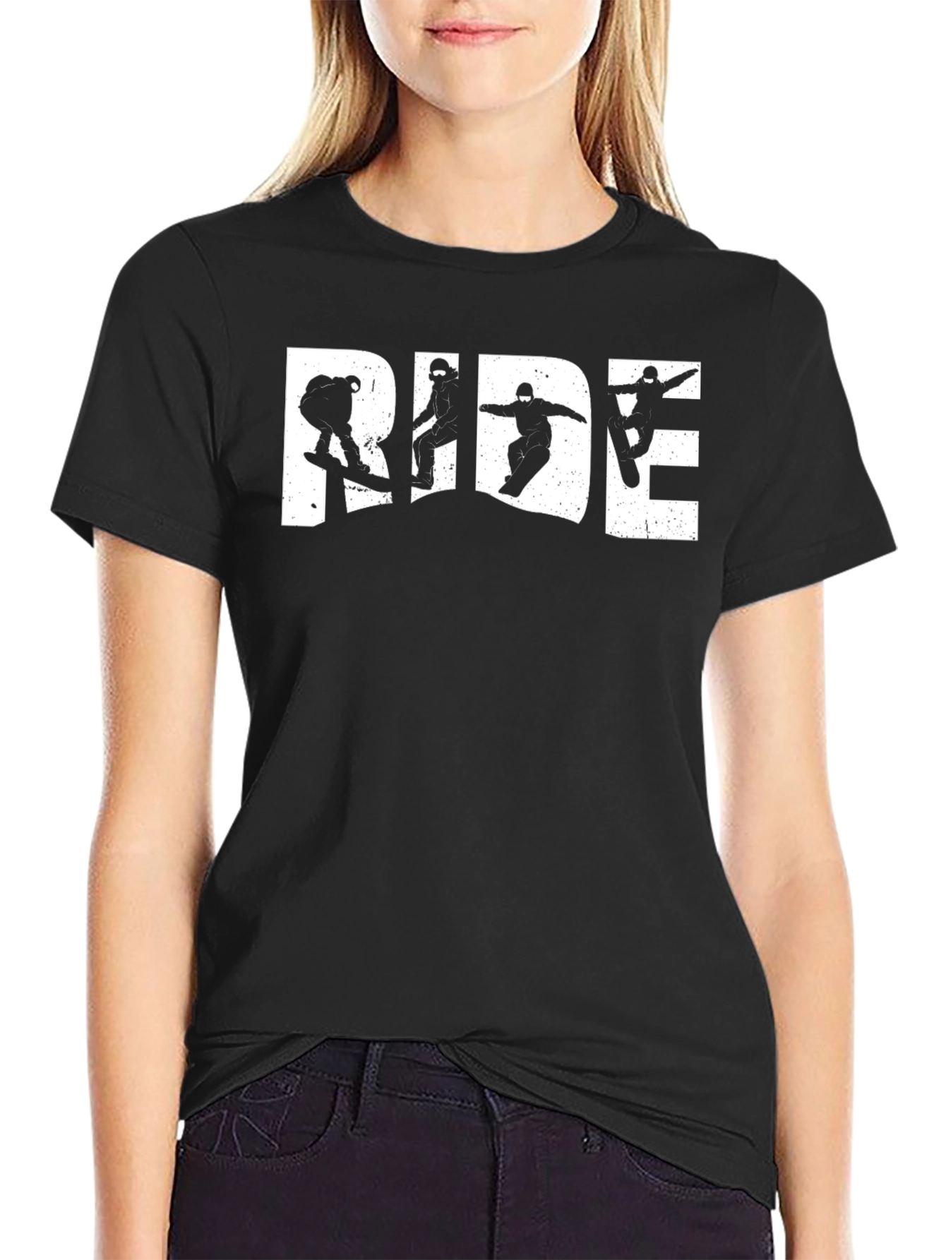 Black Ride Snowboard Graphic Tee - Black Cotton T-Shirt view 2